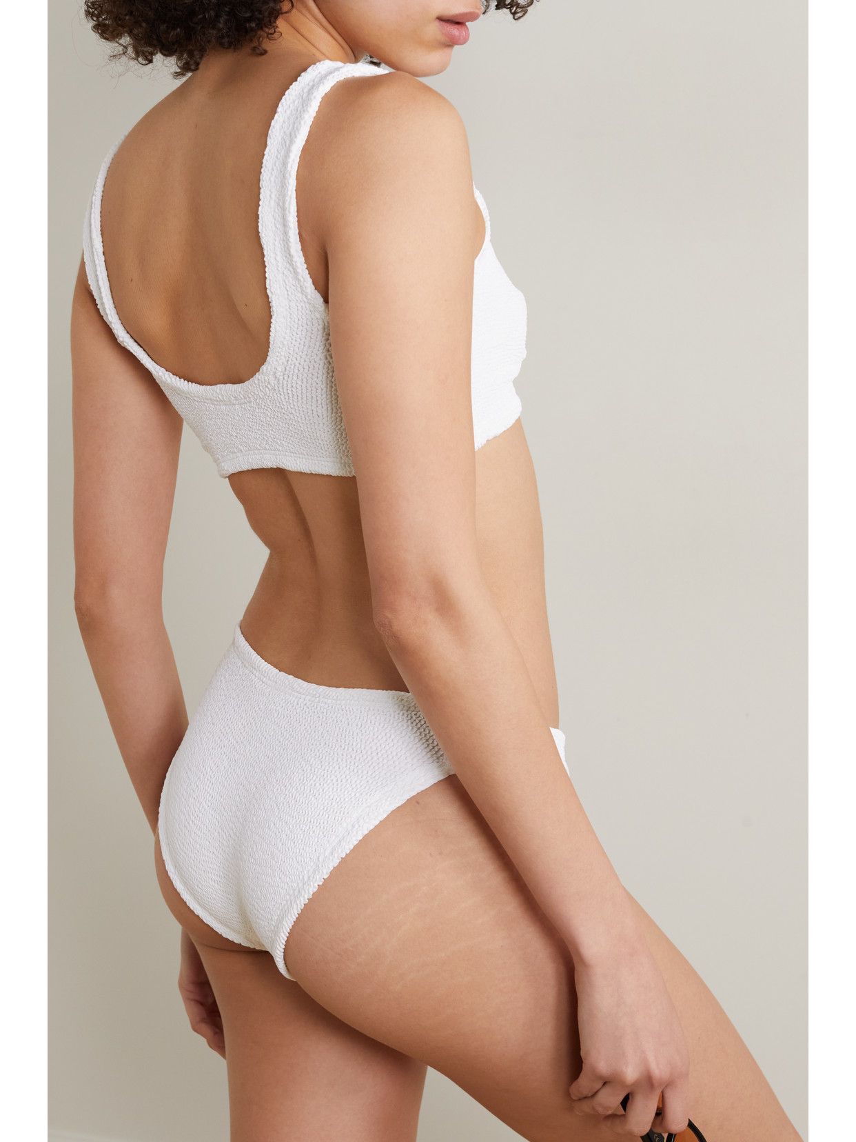 Shop Hunza G + Net Sustain Juno Twist-front Seersucker Bikini In White