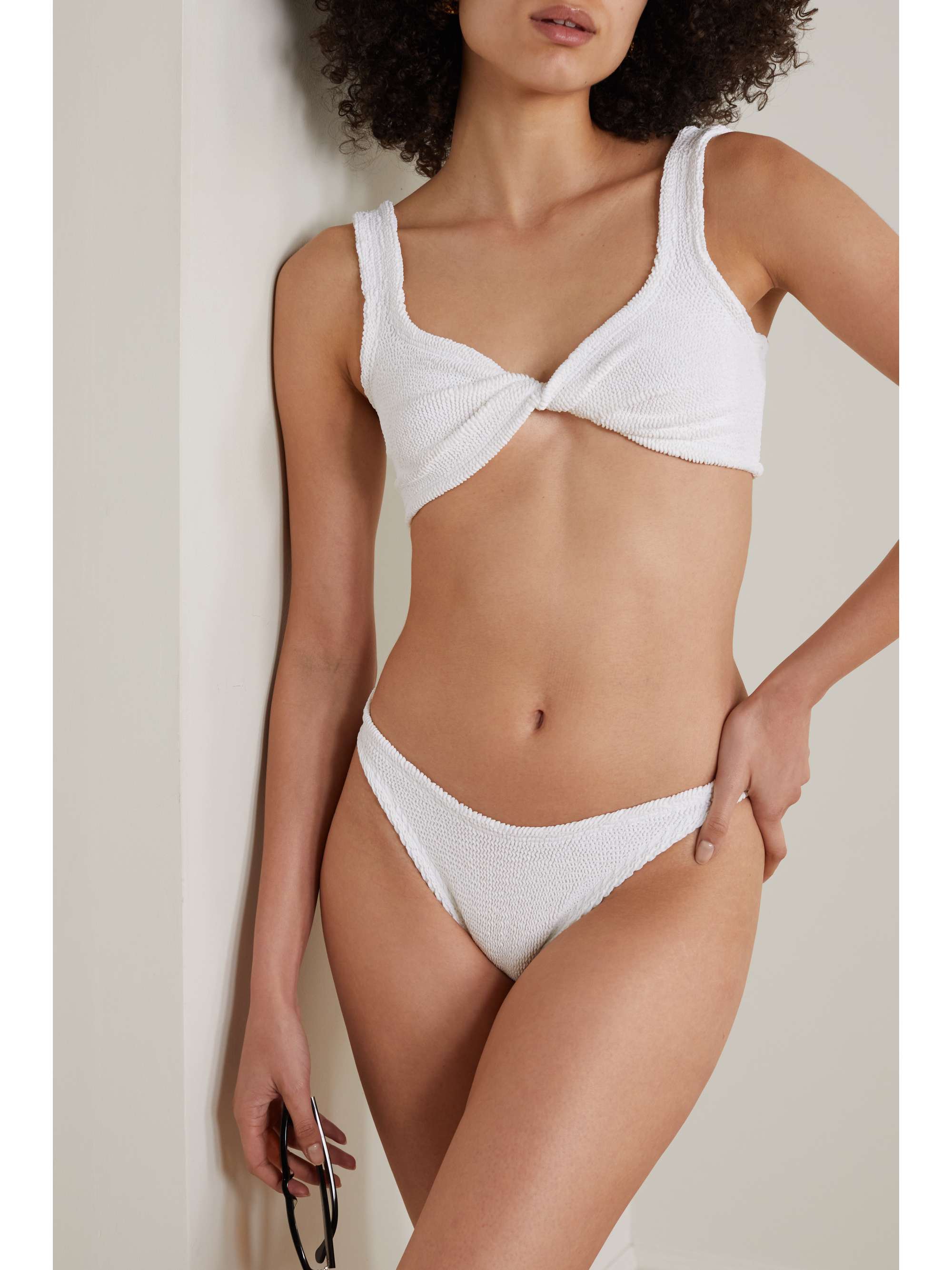 HUNZA G + NET SUSTAIN Juno twist-front seersucker bikini