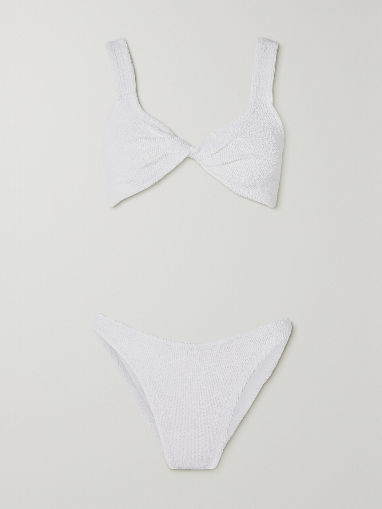 Hunza G + Net Sustain Juno Twist-front Seersucker Bikini In White