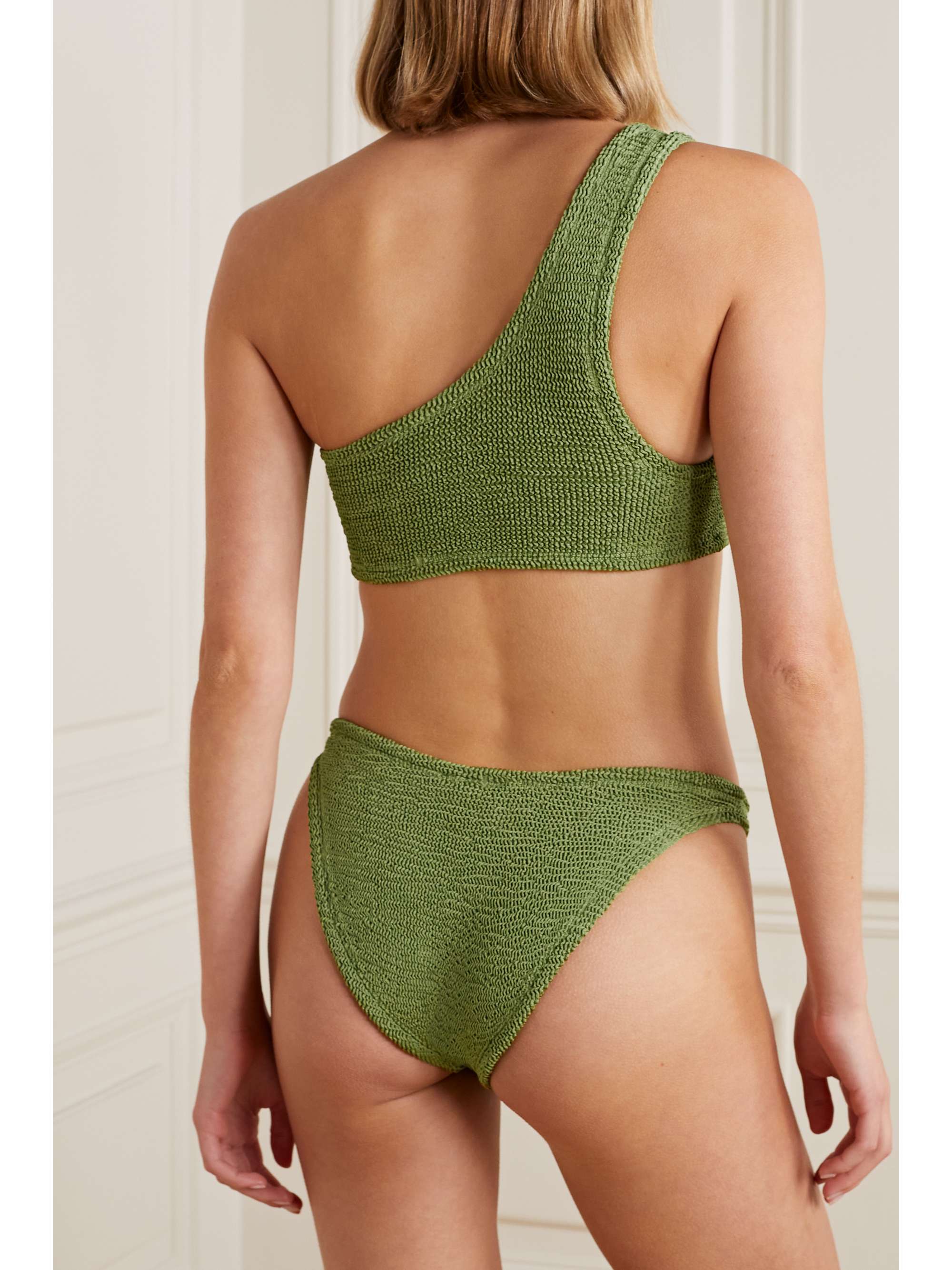 HUNZA G Nancy one-shoulder seersucker bikini