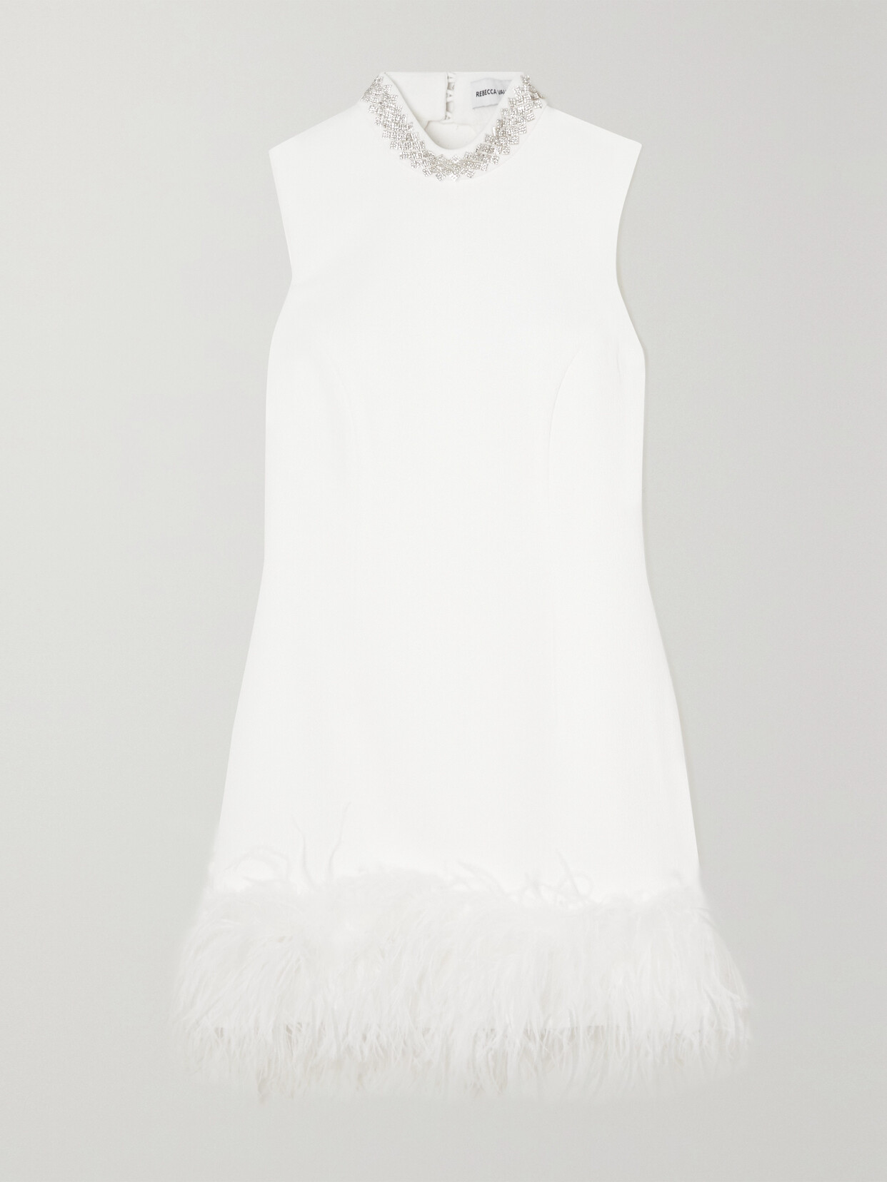 Rebecca Vallance Plume Open-back Crystal-embellished Feather-trimmed Cloqué Mini Dress