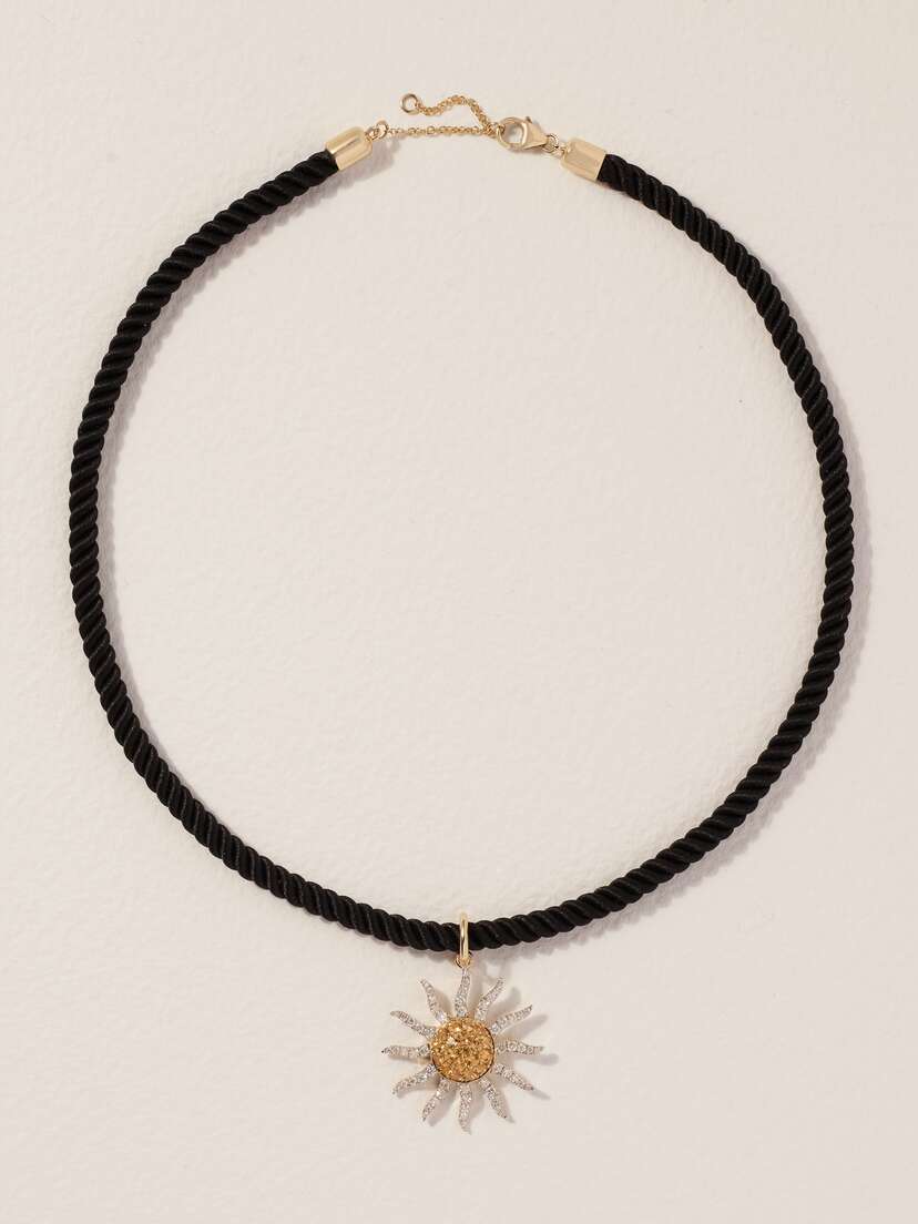Yvonne Léon Soleil 9-karat Gold, Cord, Citrine And Diamond Necklace