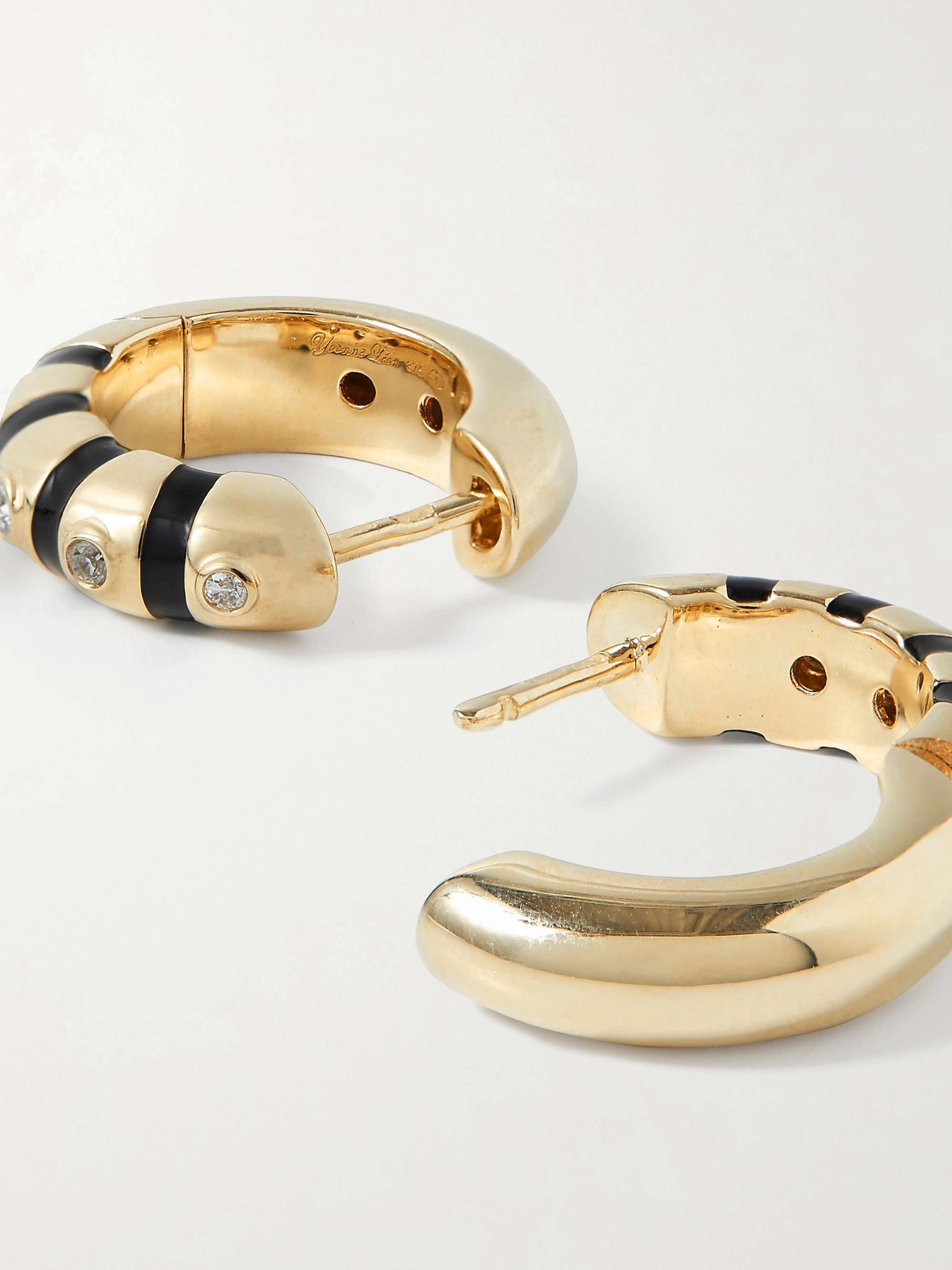 YVONNE LÉON 9-karat gold, enamel and diamond hoop earrings