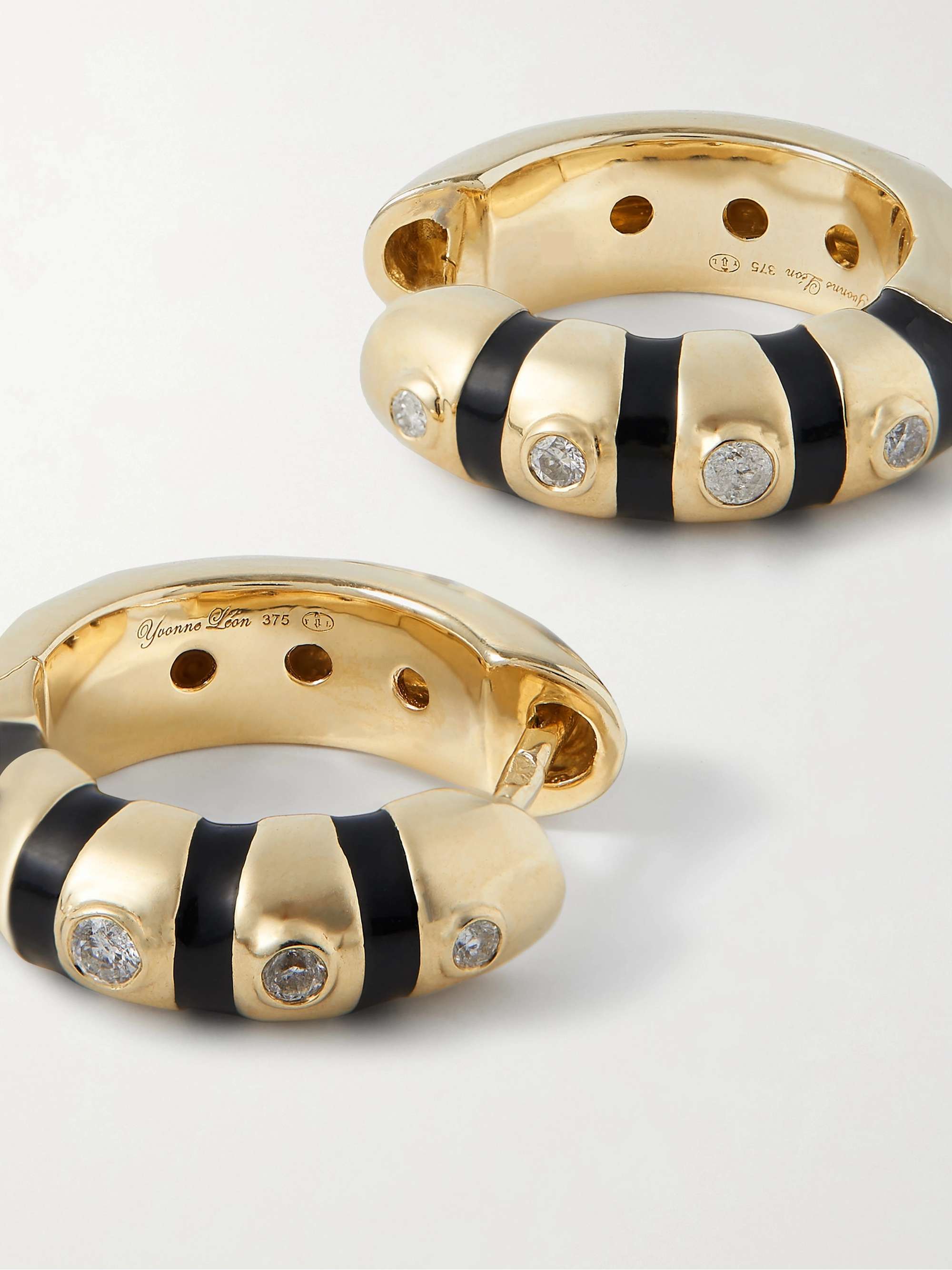 YVONNE LÉON 9-karat gold, enamel and diamond hoop earrings