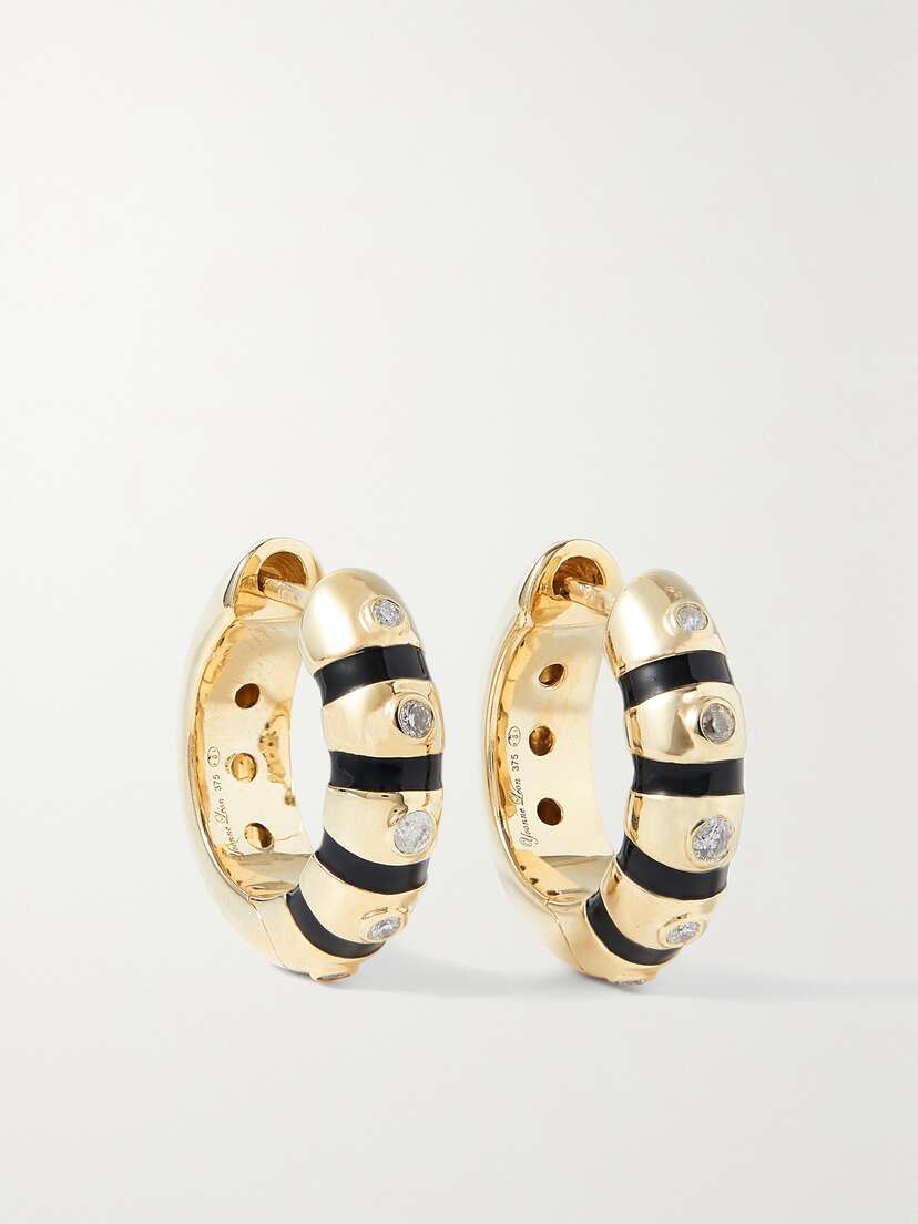 Yvonne Léon 9-karat Gold, Enamel And Diamond Hoop Earrings