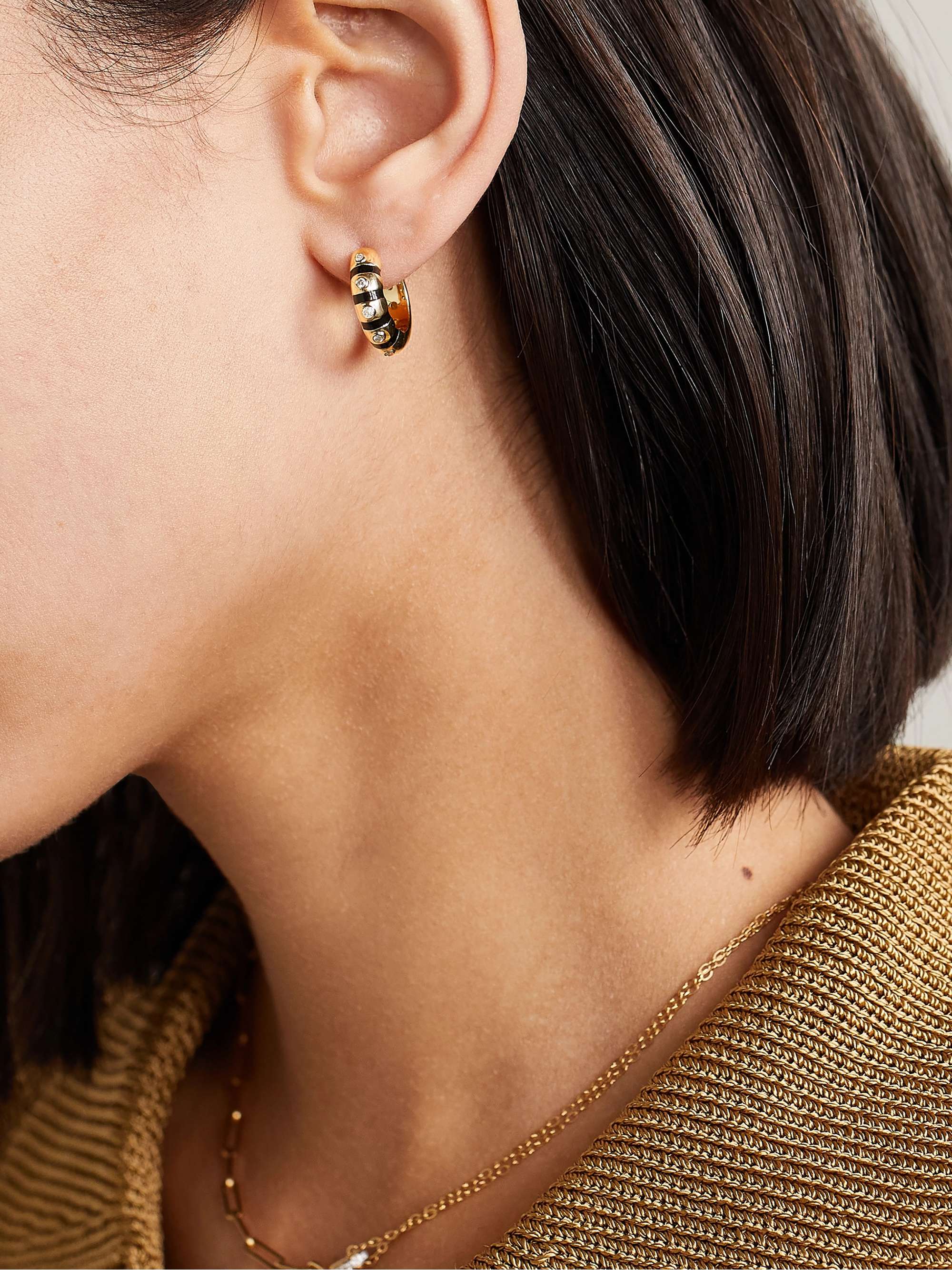 YVONNE LÉON 9-karat gold, enamel and diamond hoop earrings