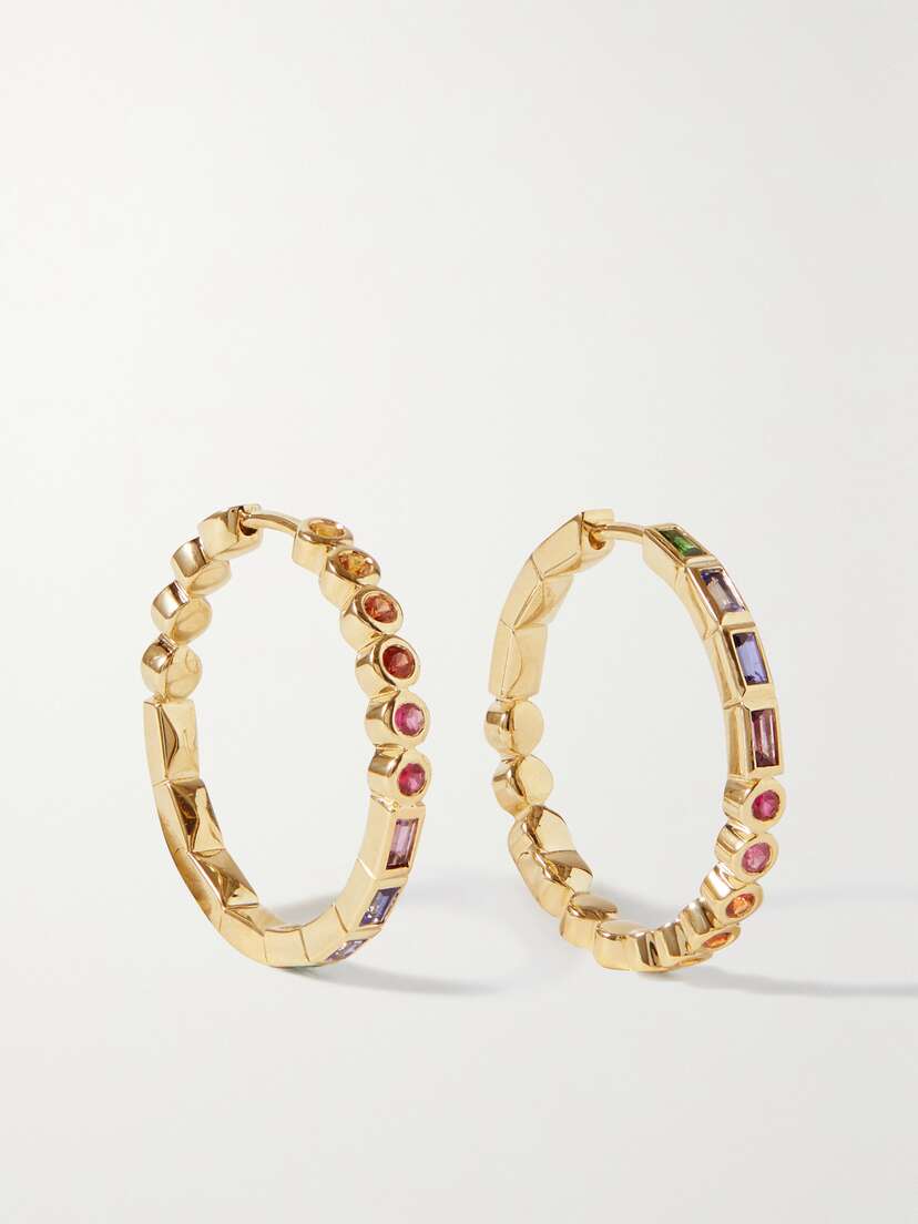 Yvonne Léon 9-karat Gold Multi-stone Hoop Earrings