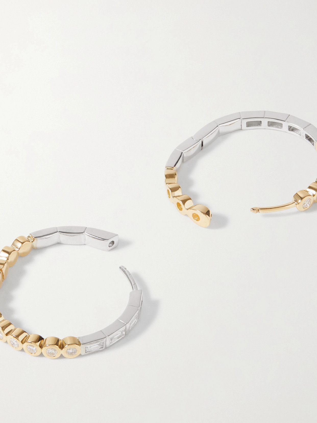 Shop Yvonne Léon 18-karat White And Yellow Gold Diamond Hoop Earrings