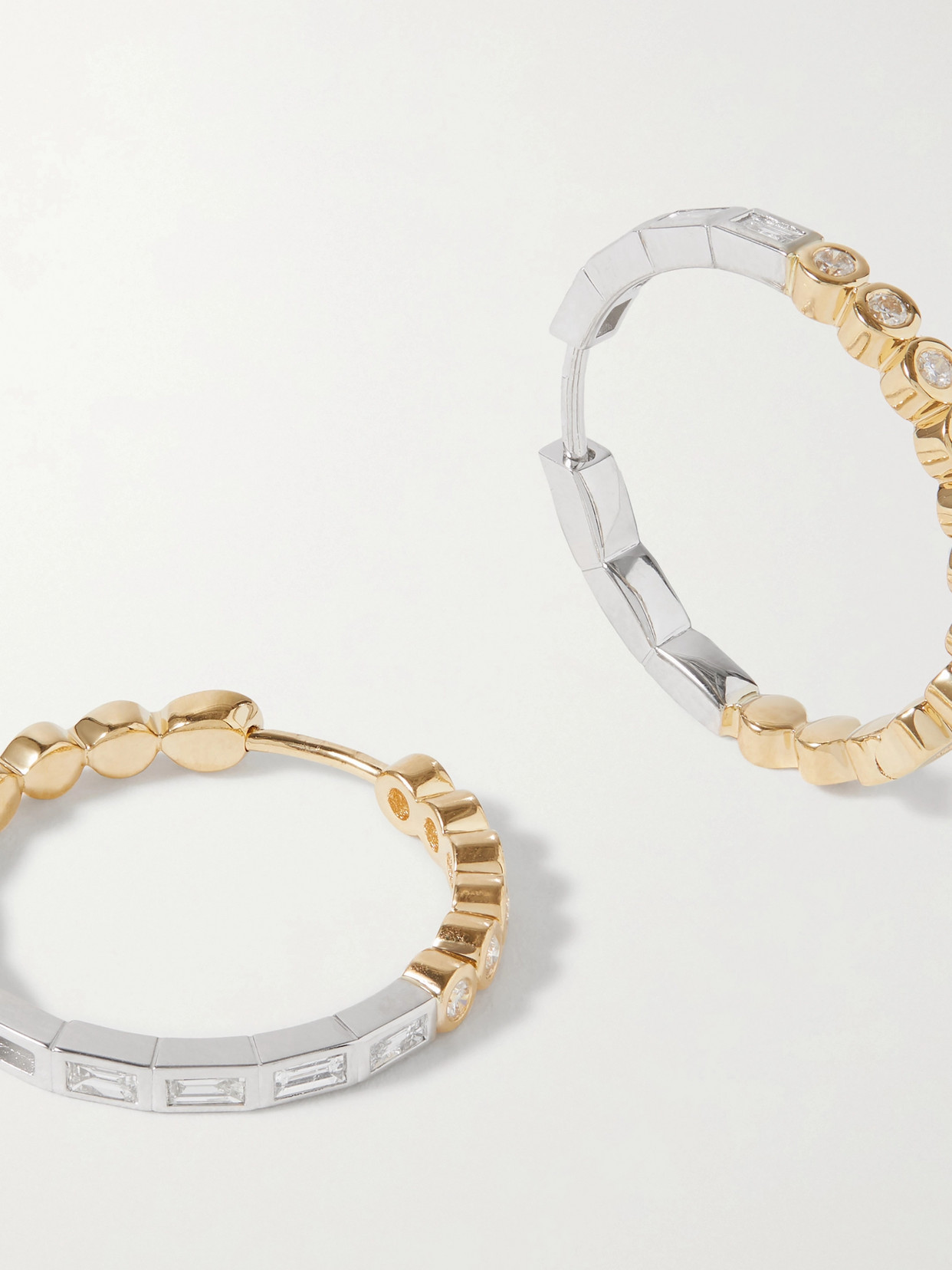 Shop Yvonne Léon 18-karat White And Yellow Gold Diamond Hoop Earrings