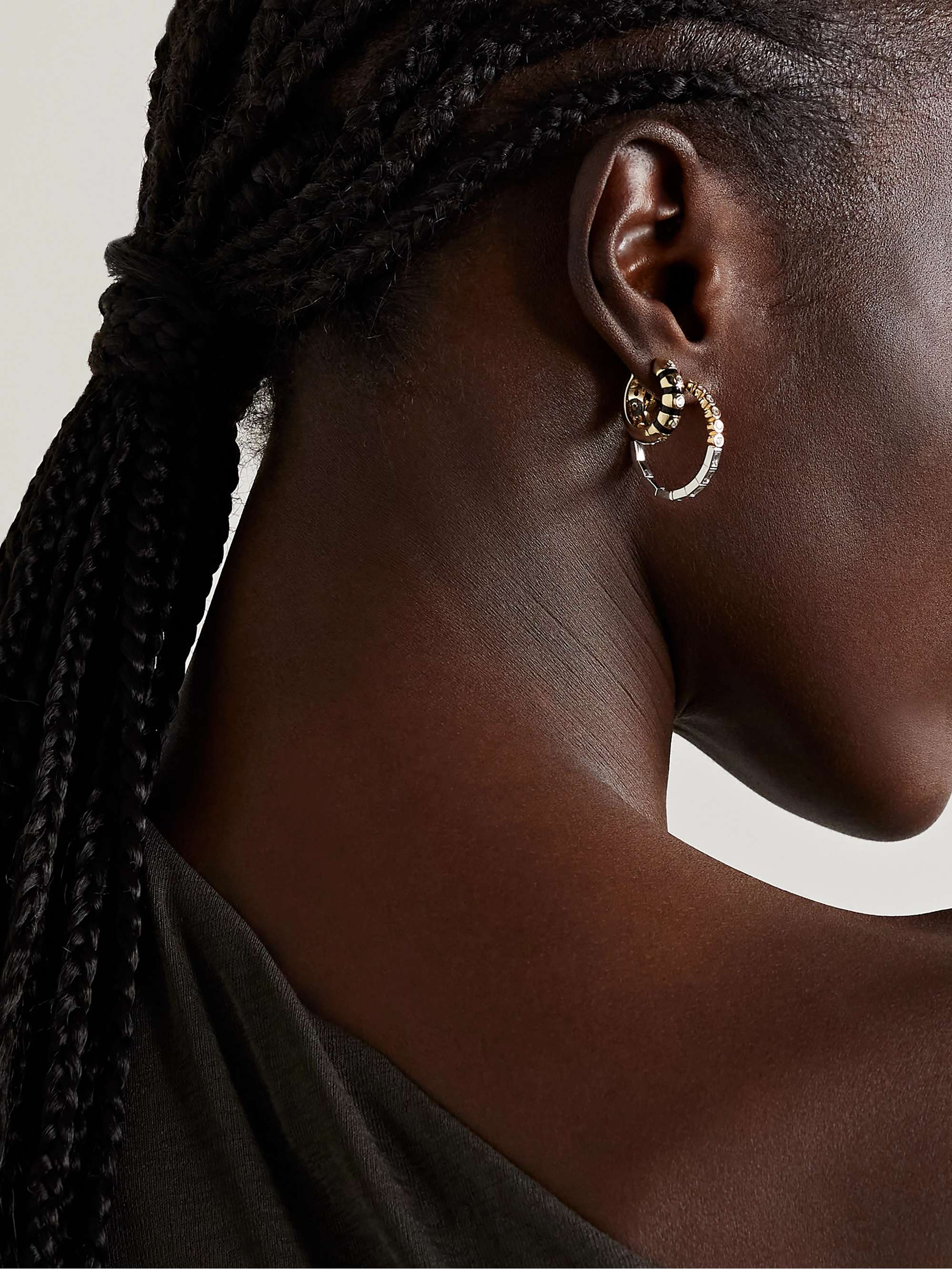 YVONNE LÉON 18-karat white and yellow gold diamond hoop earrings