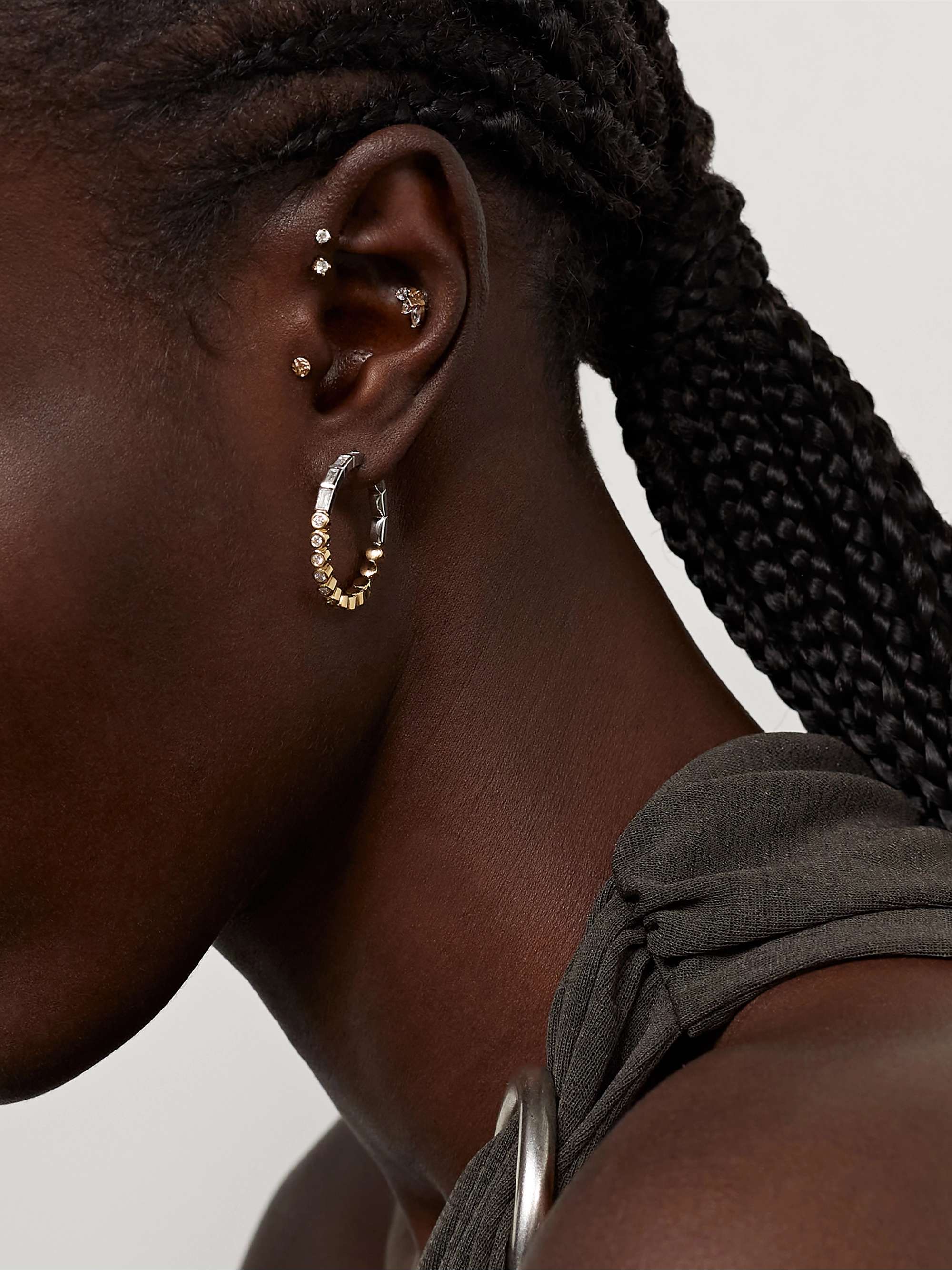 YVONNE LÉON 18-karat white and yellow gold diamond hoop earrings