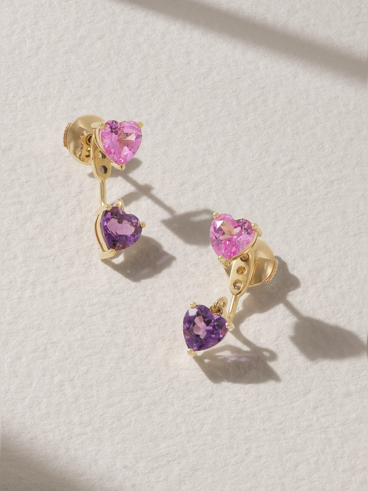 Yvonne Léon Convertible 9-karat Gold, Corundum And Amethyst Earrings