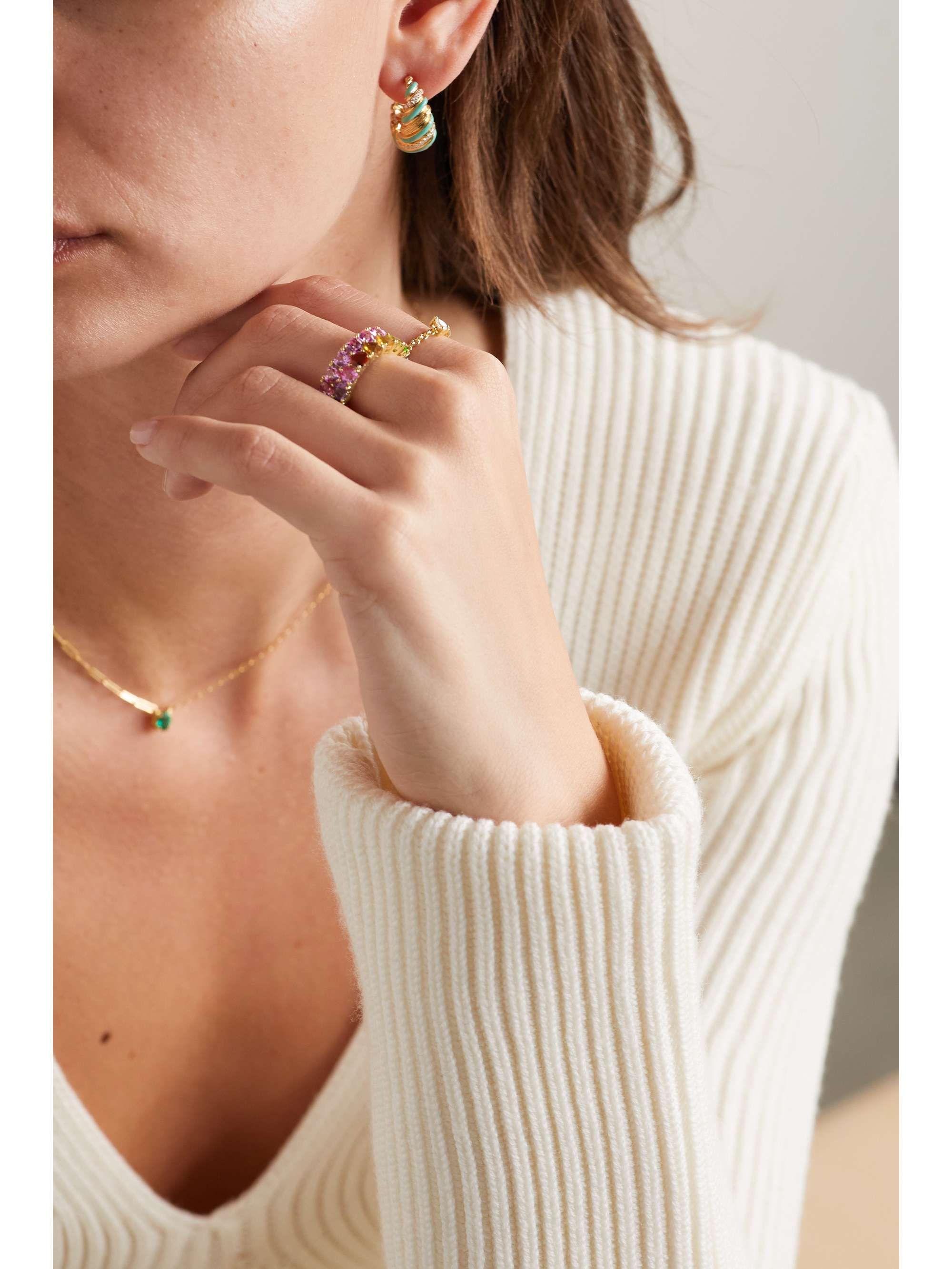 YVONNE LÉON Mini Alliance 9-karat gold crystal ring
