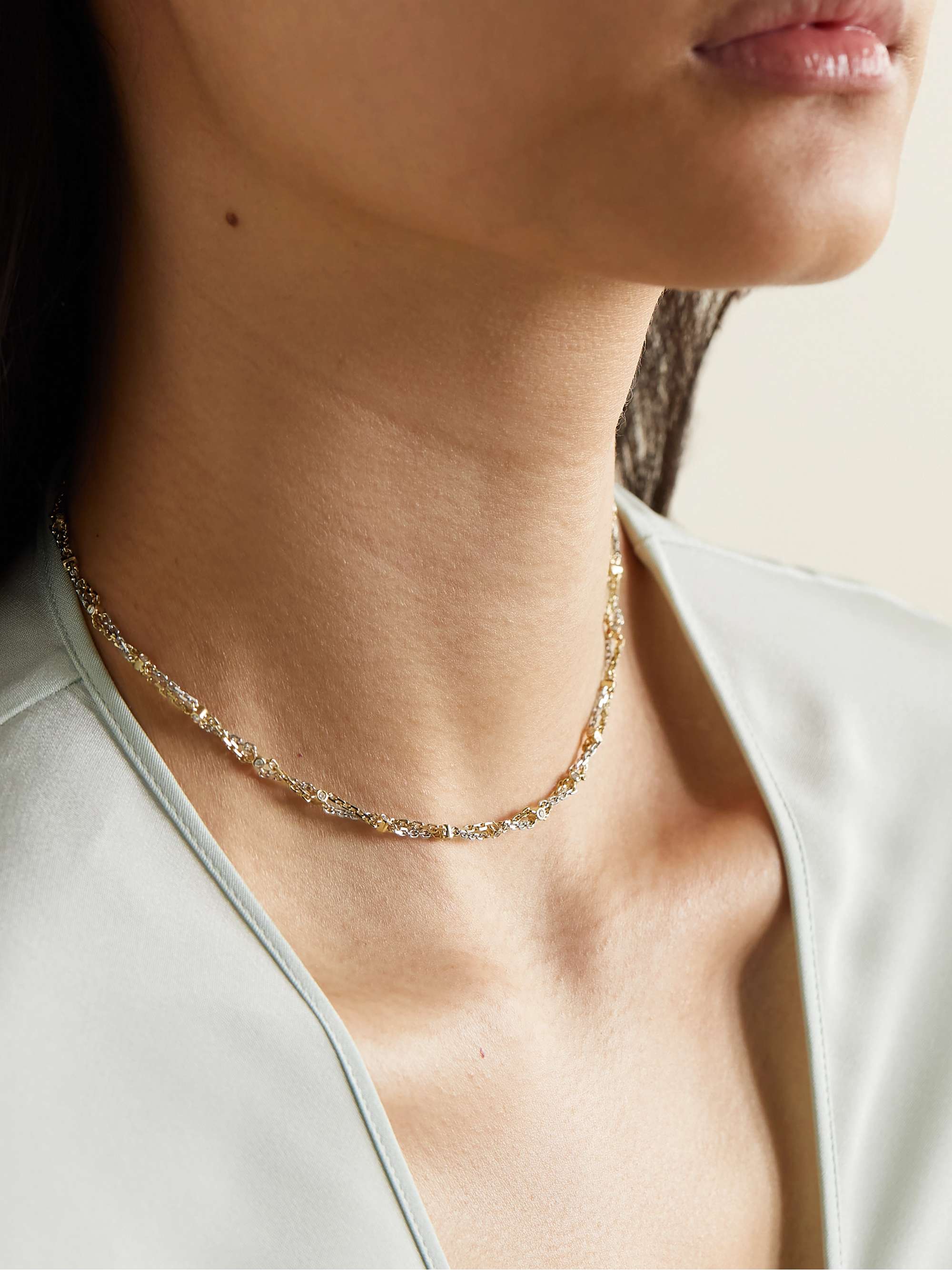 YVONNE LÉON 9-karat white and yellow gold diamond necklace