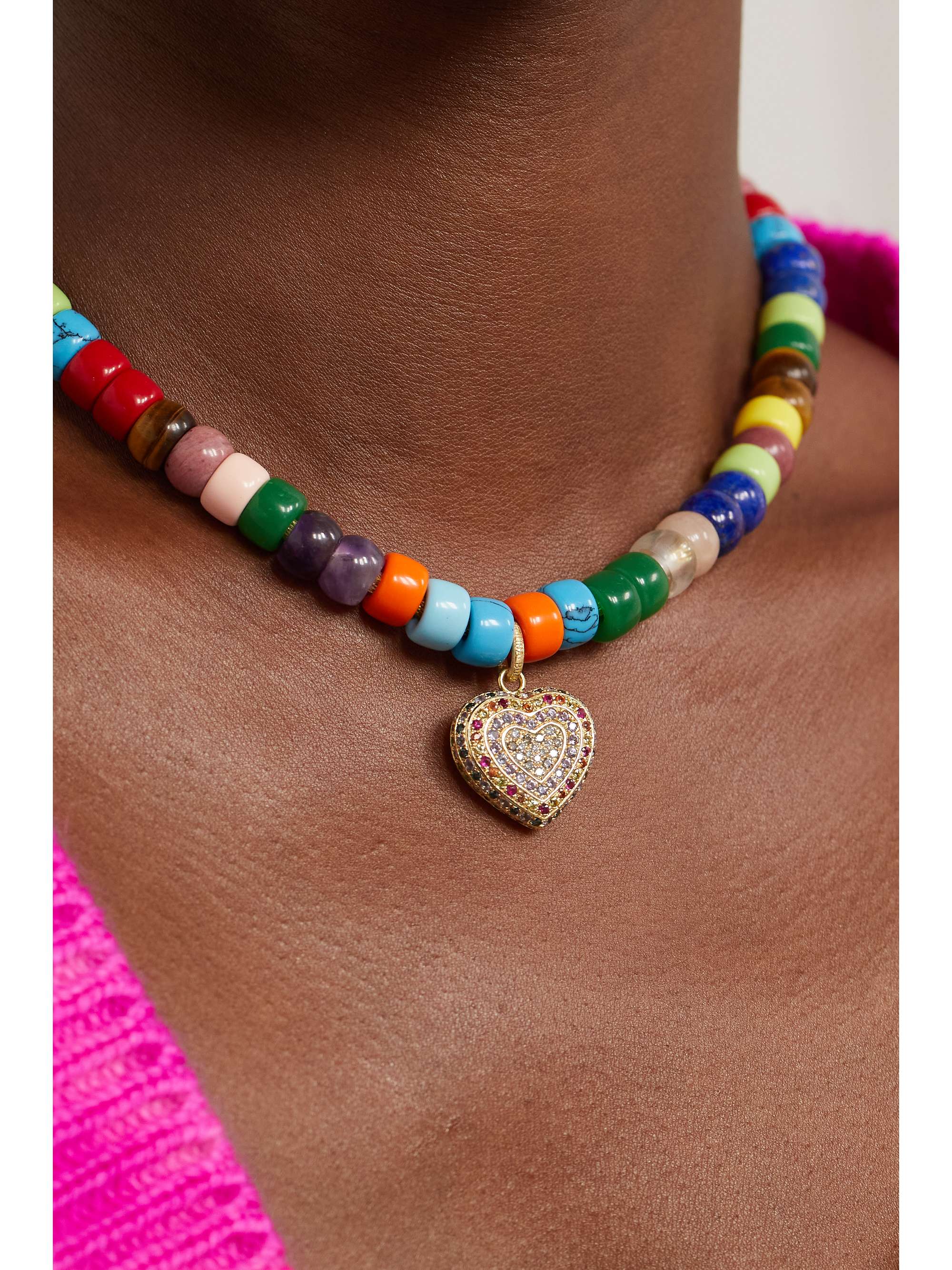 CAROLINA BUCCI Small Cuore 18-karat gold, sapphire and diamond pendant