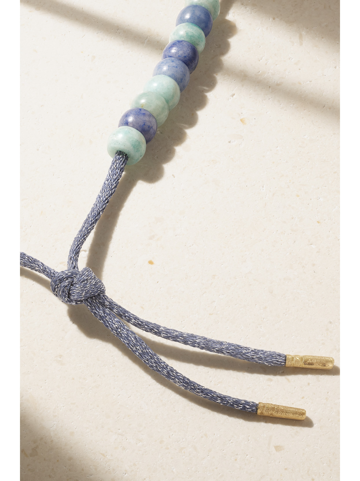 CAROLINA BUCCI LA PALMA FORTE 18-KARAT GOLD, AMAZONITE AND BLUE AGATE NECKLACE