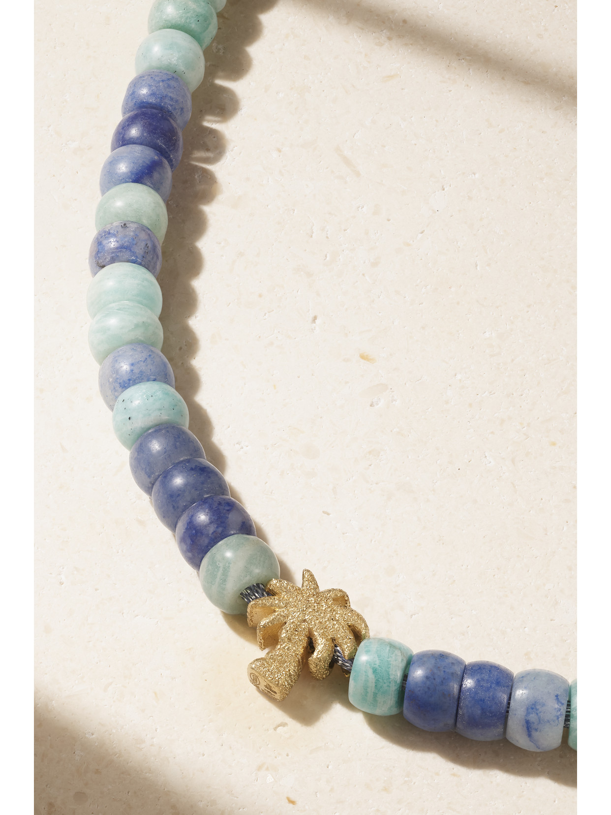 CAROLINA BUCCI LA PALMA FORTE 18-KARAT GOLD, AMAZONITE AND BLUE AGATE NECKLACE