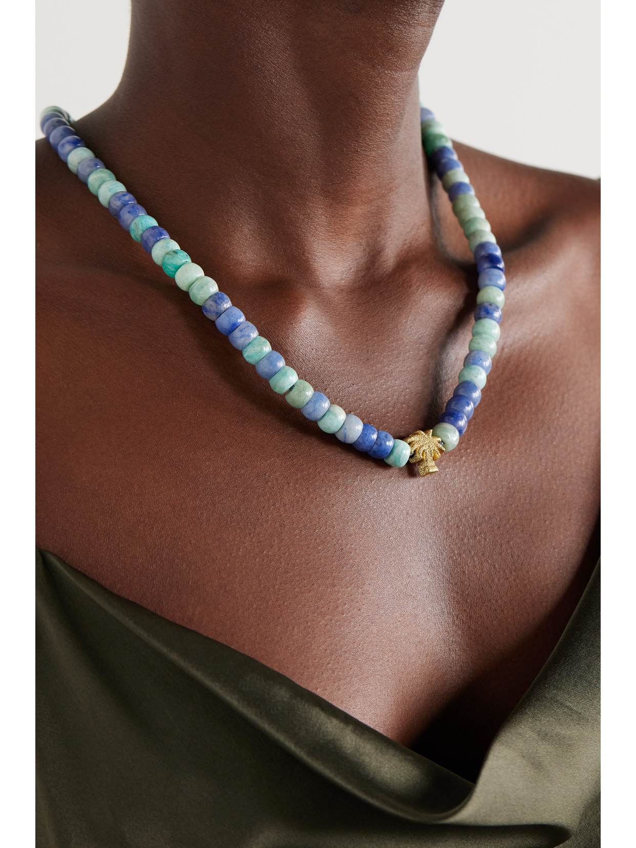 CAROLINA BUCCI LA PALMA FORTE 18-KARAT GOLD, AMAZONITE AND BLUE AGATE NECKLACE