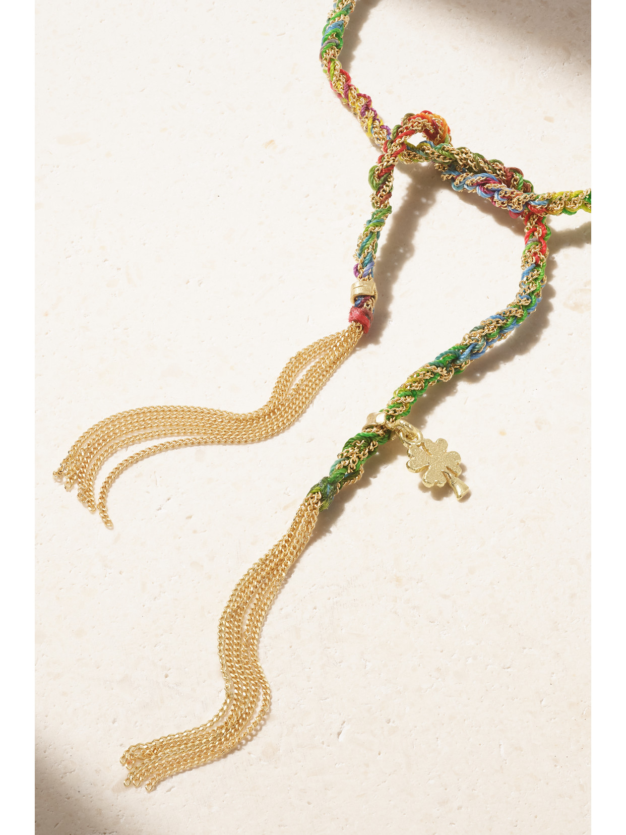 CAROLINA BUCCI SUPERLUCKY 18-KARAT GOLD AND SILK BRACELET 