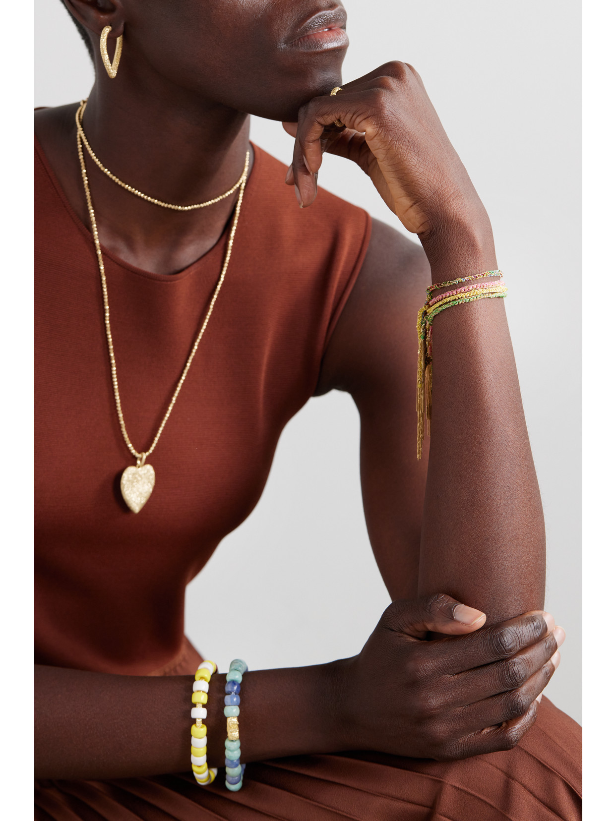 CAROLINA BUCCI SUPERLUCKY 18-KARAT GOLD AND SILK BRACELET 