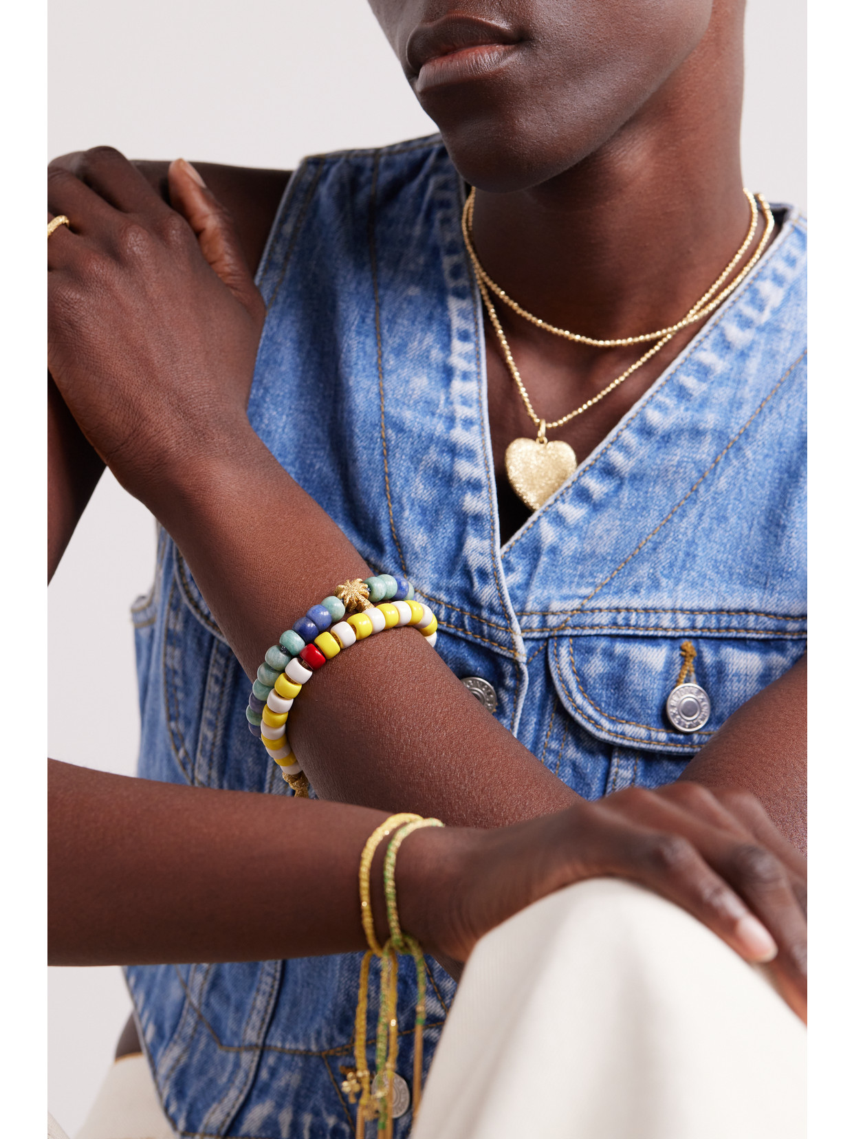 CAROLINA BUCCI FORTISSIMO IL PELLICANO FORTE BEADS 18-KARAT GOLD AND LUREX MULTI-STONE BRACELET