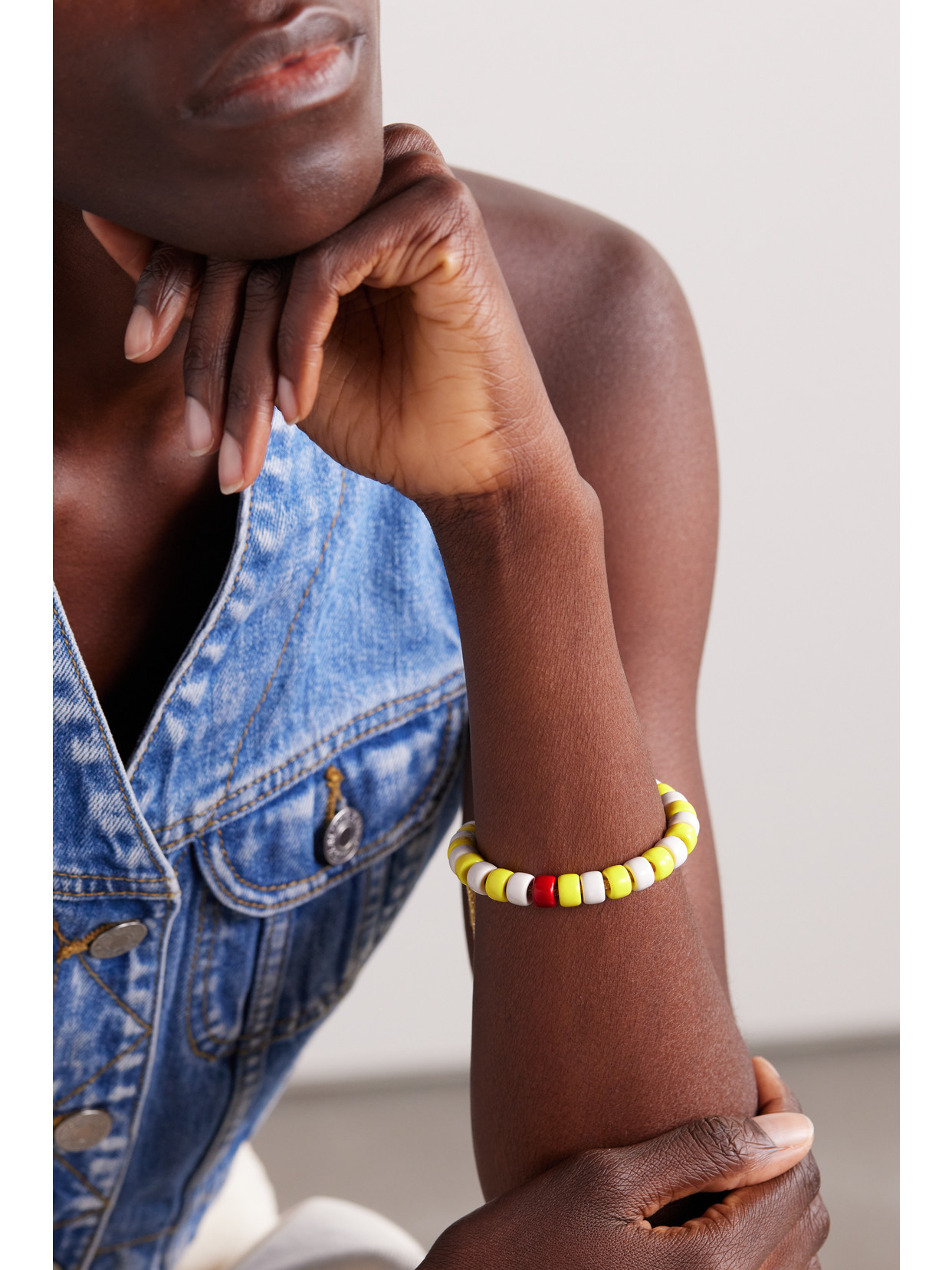 CAROLINA BUCCI FORTISSIMO IL PELLICANO FORTE BEADS 18-KARAT GOLD AND LUREX MULTI-STONE BRACELET