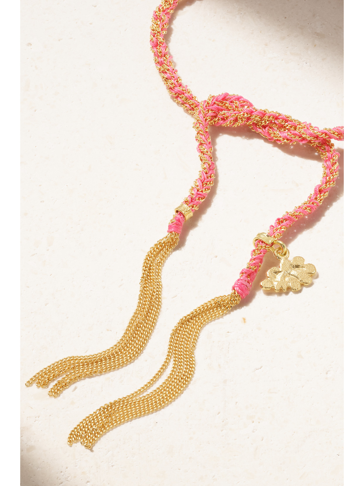 CAROLINA BUCCI DREAM LUCKY 18-KARAT GOLD AND SILK BRACELET 