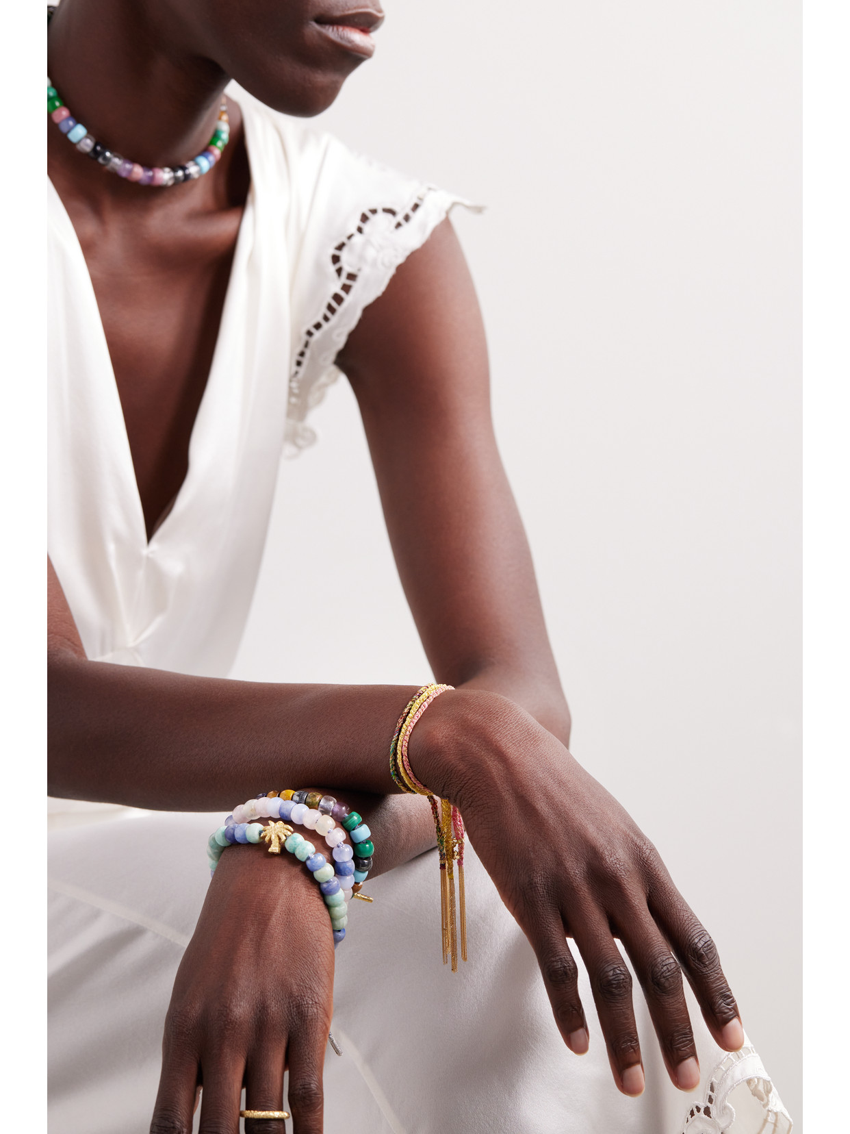 CAROLINA BUCCI DREAM LUCKY 18-KARAT GOLD AND SILK BRACELET 
