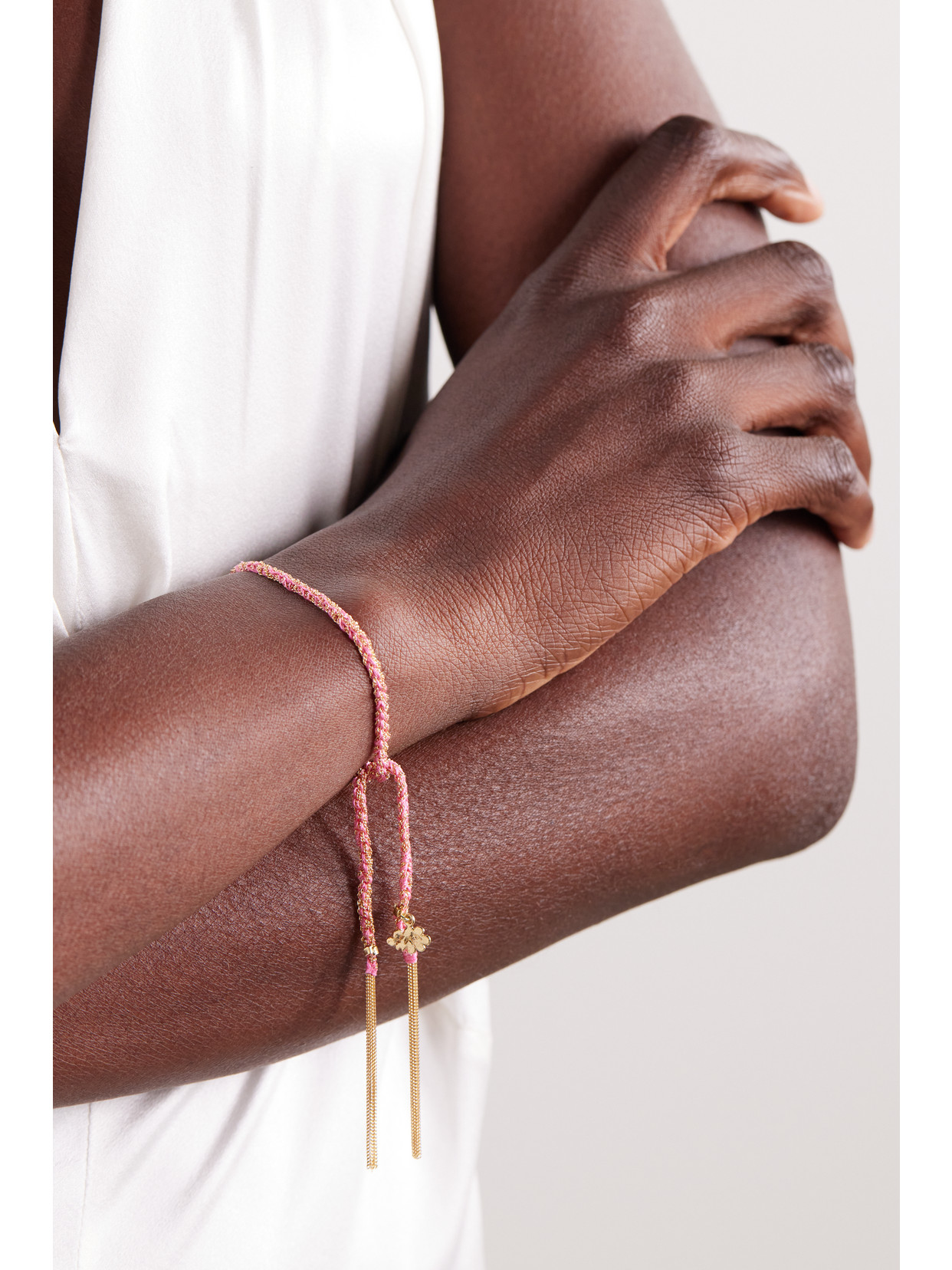 CAROLINA BUCCI DREAM LUCKY 18-KARAT GOLD AND SILK BRACELET 