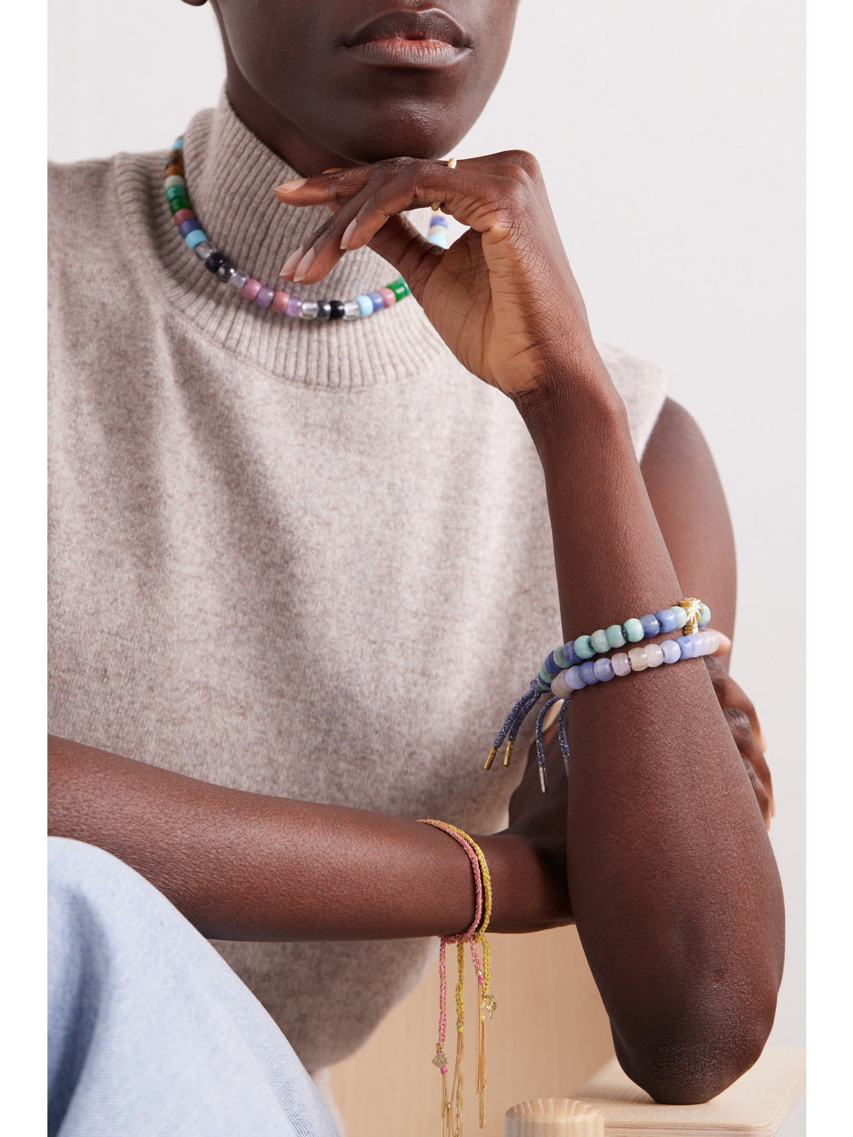 CAROLINA BUCCI MARFA FORTE BEADS 18-KARAT GOLD AND LUREX MULTI-STONE BRACELET KIT
