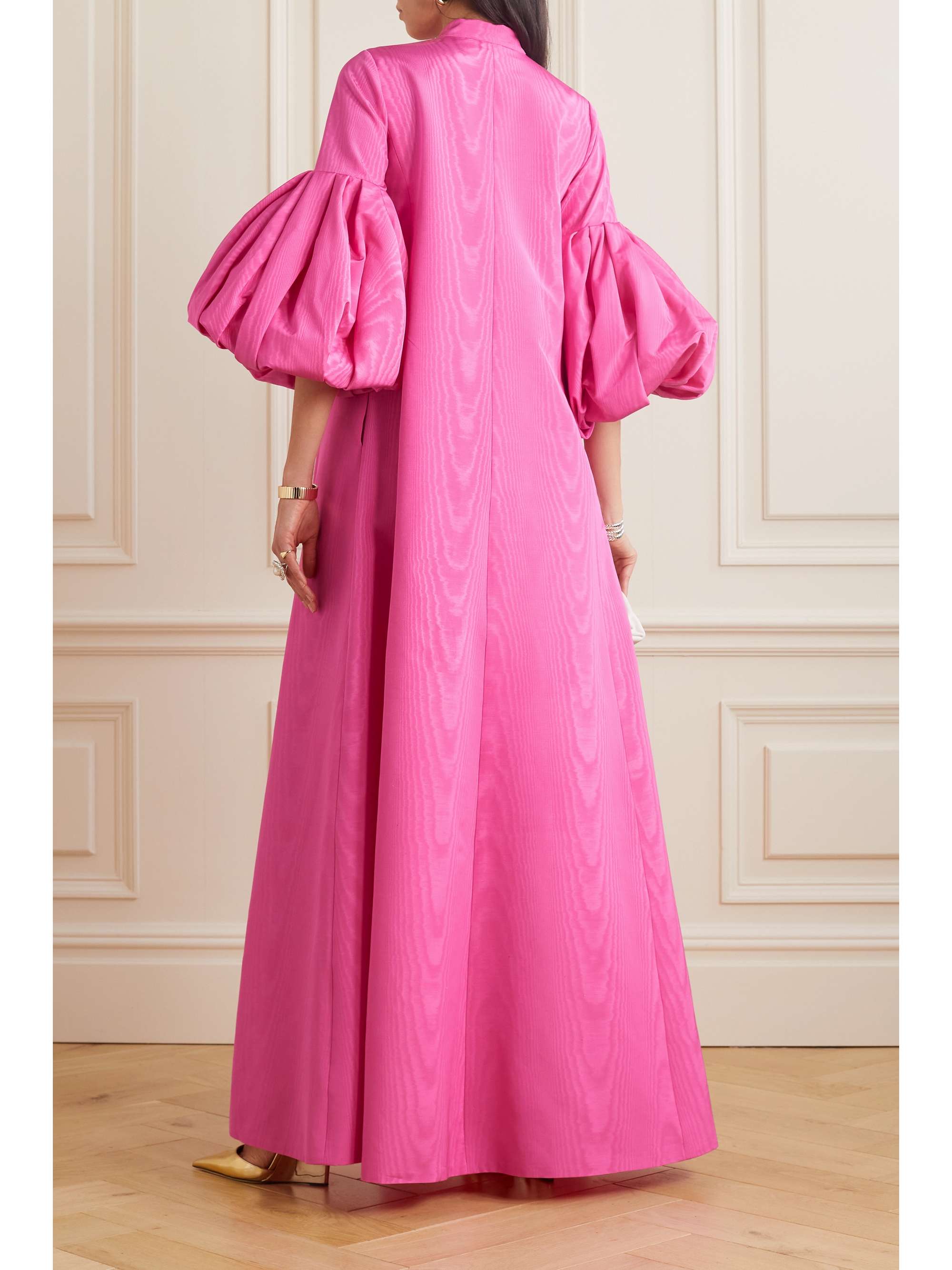 OSCAR DE LA RENTA Embellished gathered moire kaftan