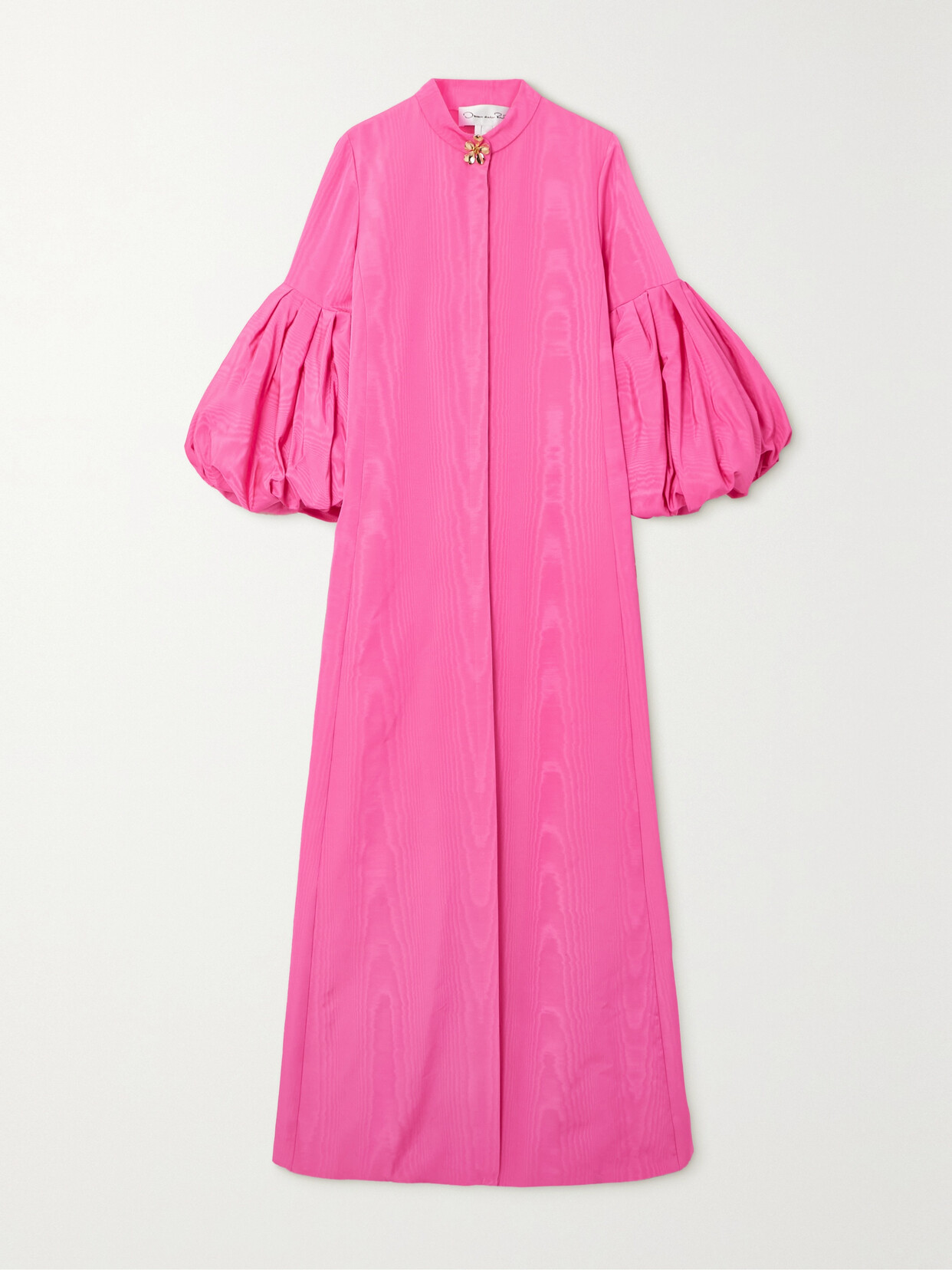 Oscar De La Renta Embellished Gathered Moire Kaftan In Pink