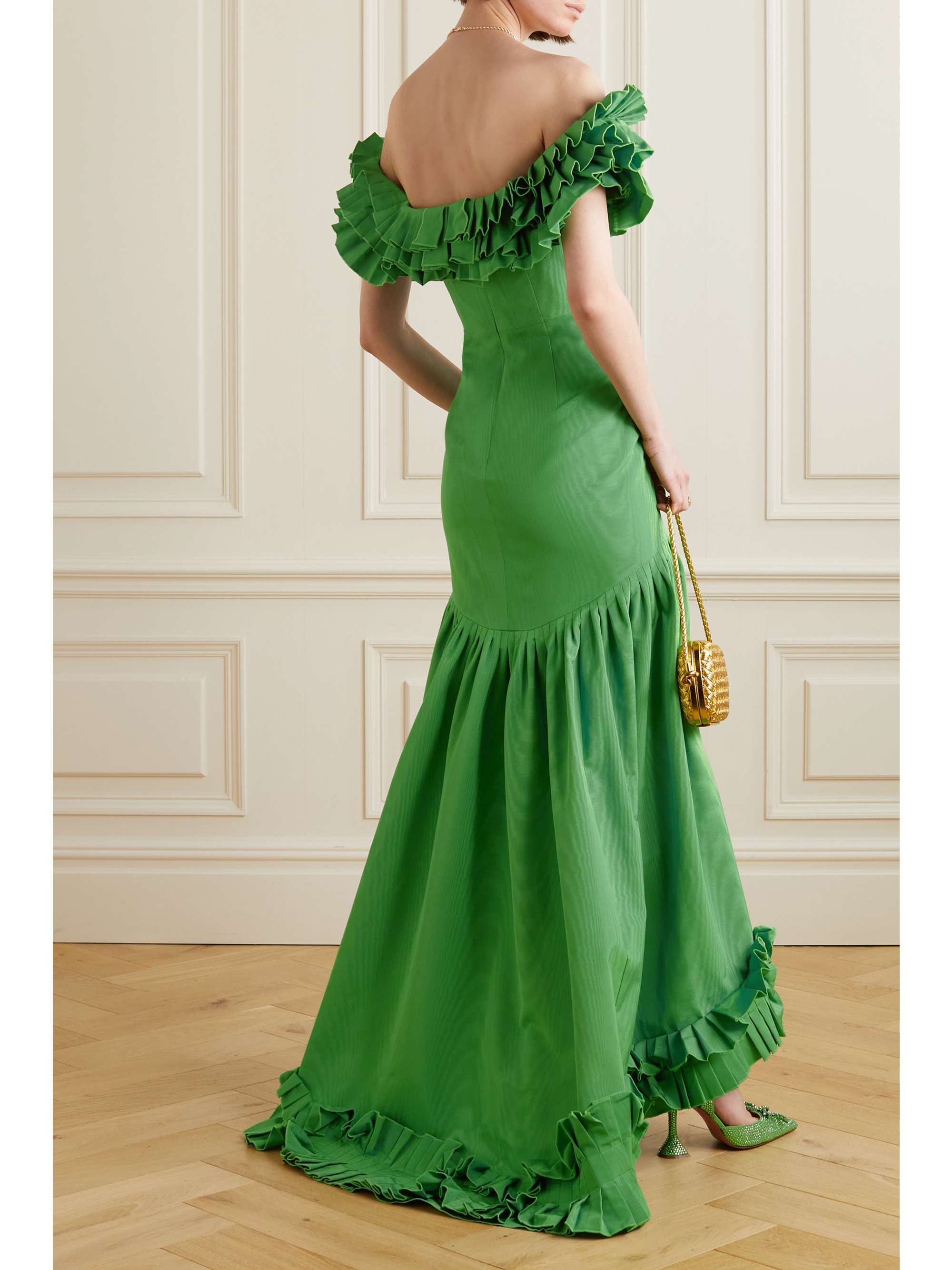 OSCAR DE LA RENTA Off-the-shoulder ruffled cotton-blend faille gown