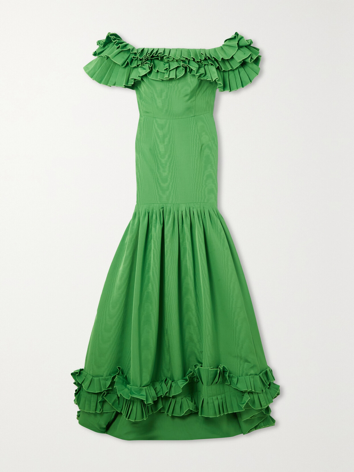 Oscar de la Renta Off-the-shoulder Ruffled Cotton-blend Faille Gown - Green