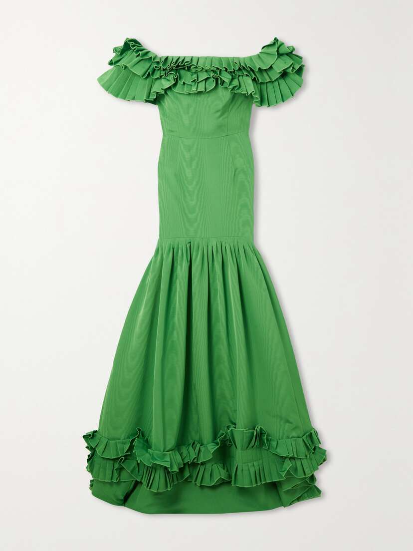 Oscar de la Renta Off-the-shoulder Ruffled Cotton-blend Faille Gown
