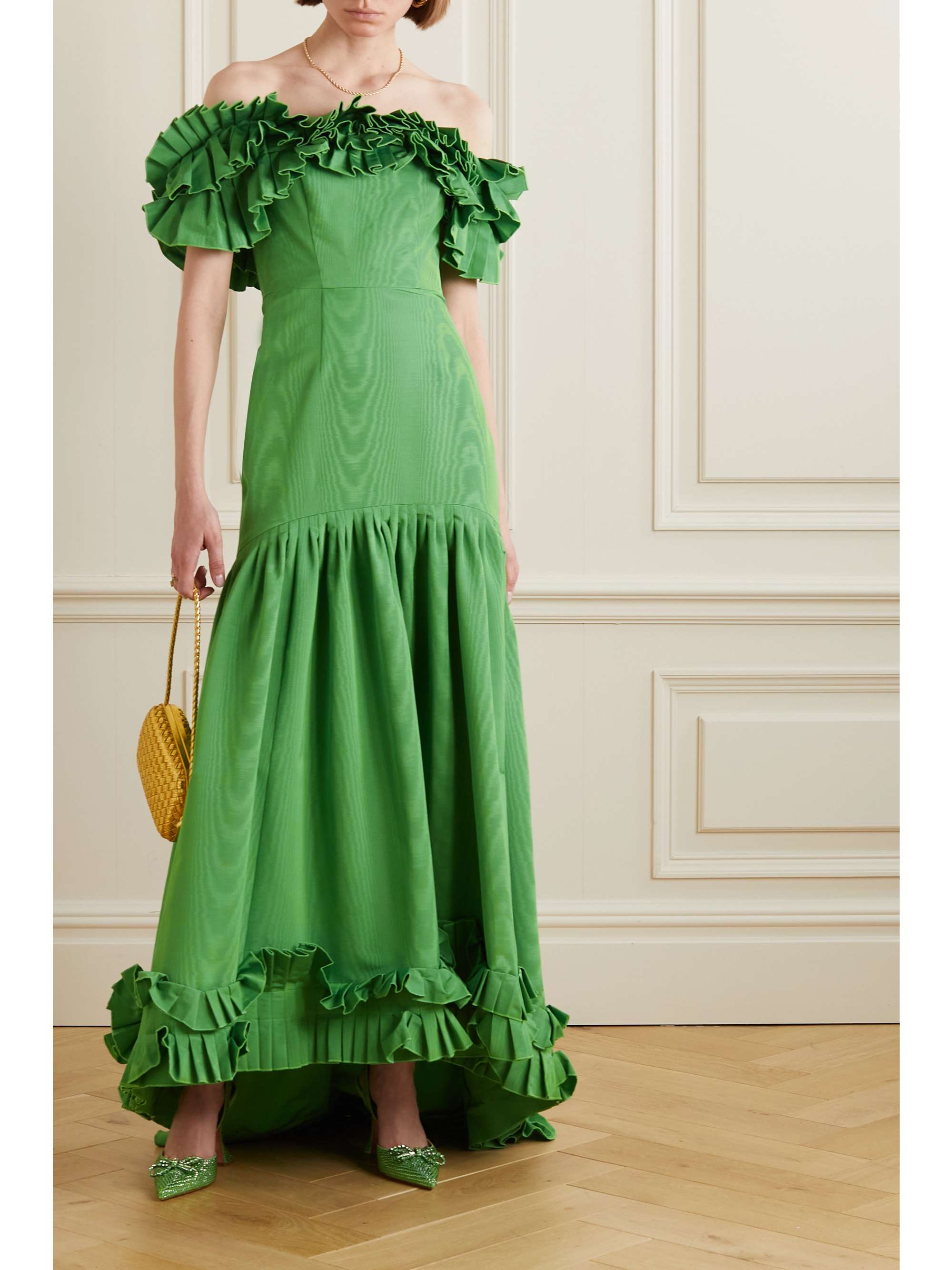 OSCAR DE LA RENTA Off-the-shoulder ruffled cotton-blend faille gown