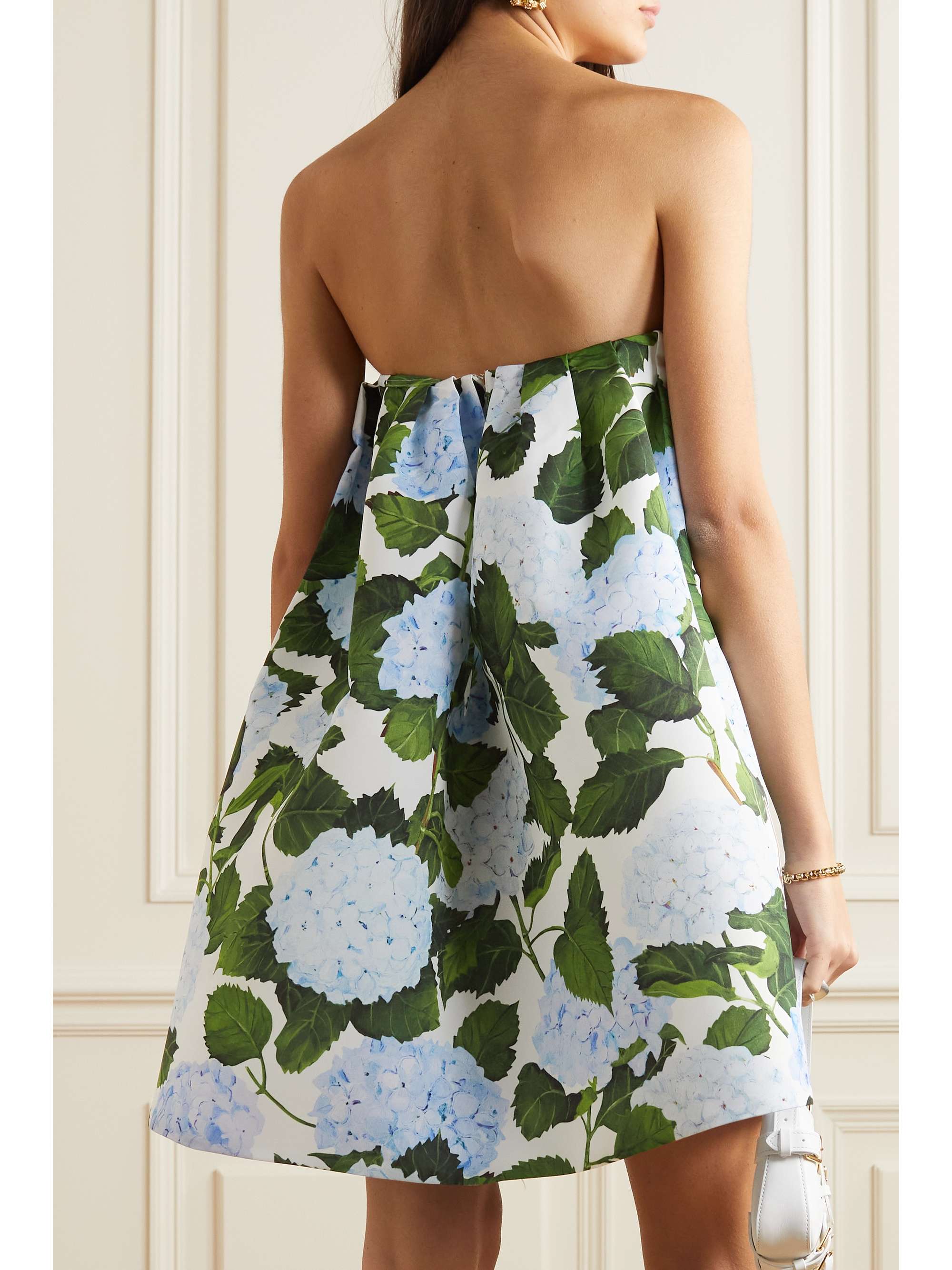 OSCAR DE LA RENTA Strapless floral-print faille mini dress