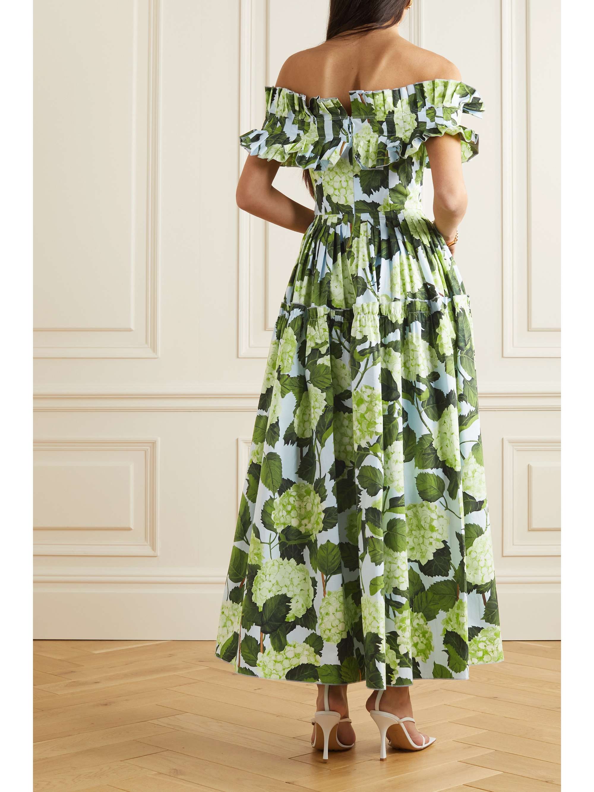 OSCAR DE LA RENTA Off-the-shoulder ruffled floral-print cotton-blend poplin maxi  dress | NET-A-PORTER