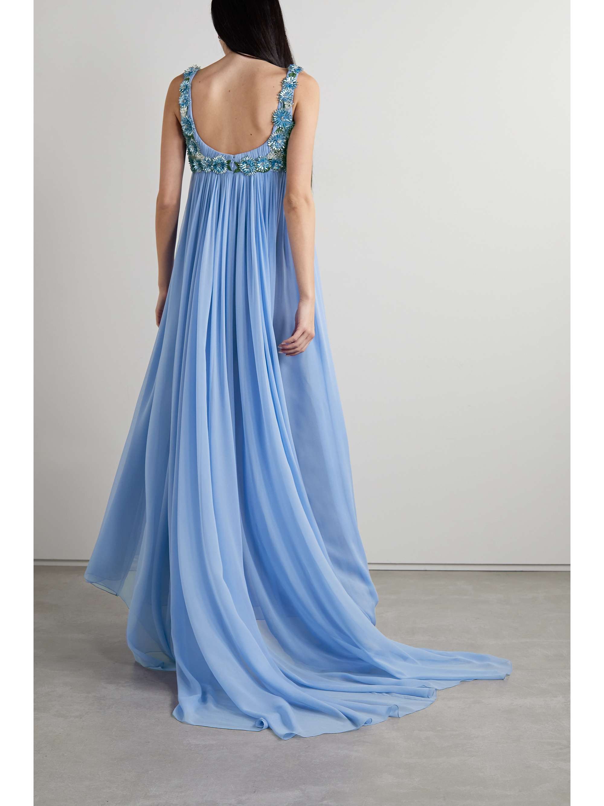 OSCAR DE LA RENTA Crystal-embellished embroiderd silk-chiffon gown