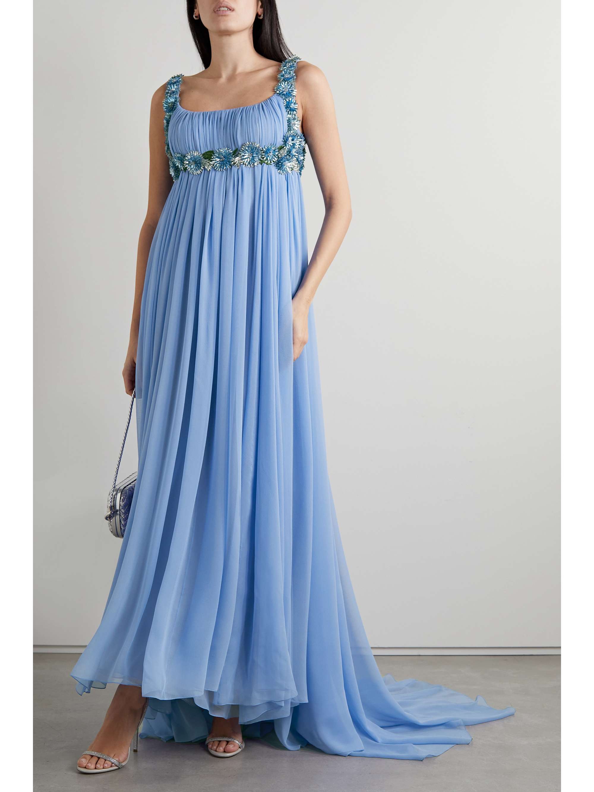 OSCAR DE LA RENTA Crystal-embellished embroiderd silk-chiffon gown