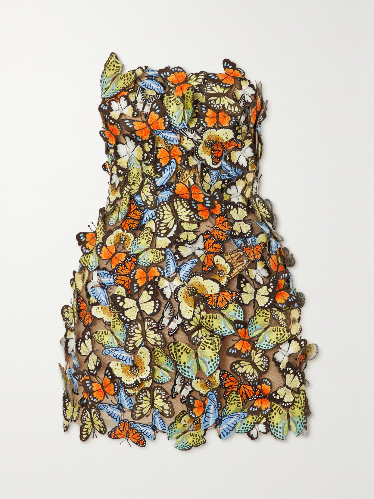 Oscar de la Renta Strapless Appliquéd Shell Mini Dress