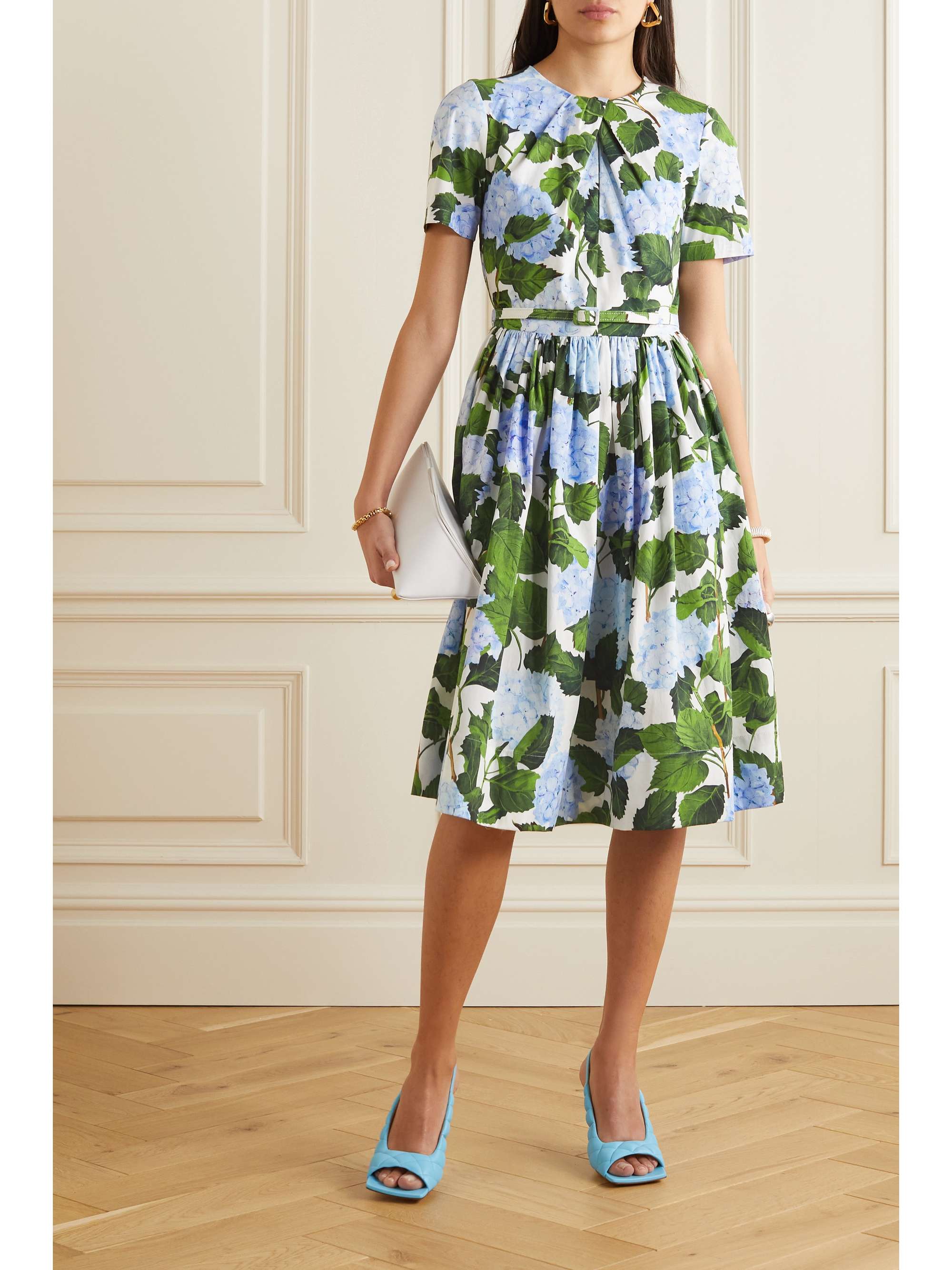 OSCAR DE LA RENTA Belted floralprint cottonblend poplin dress NETA