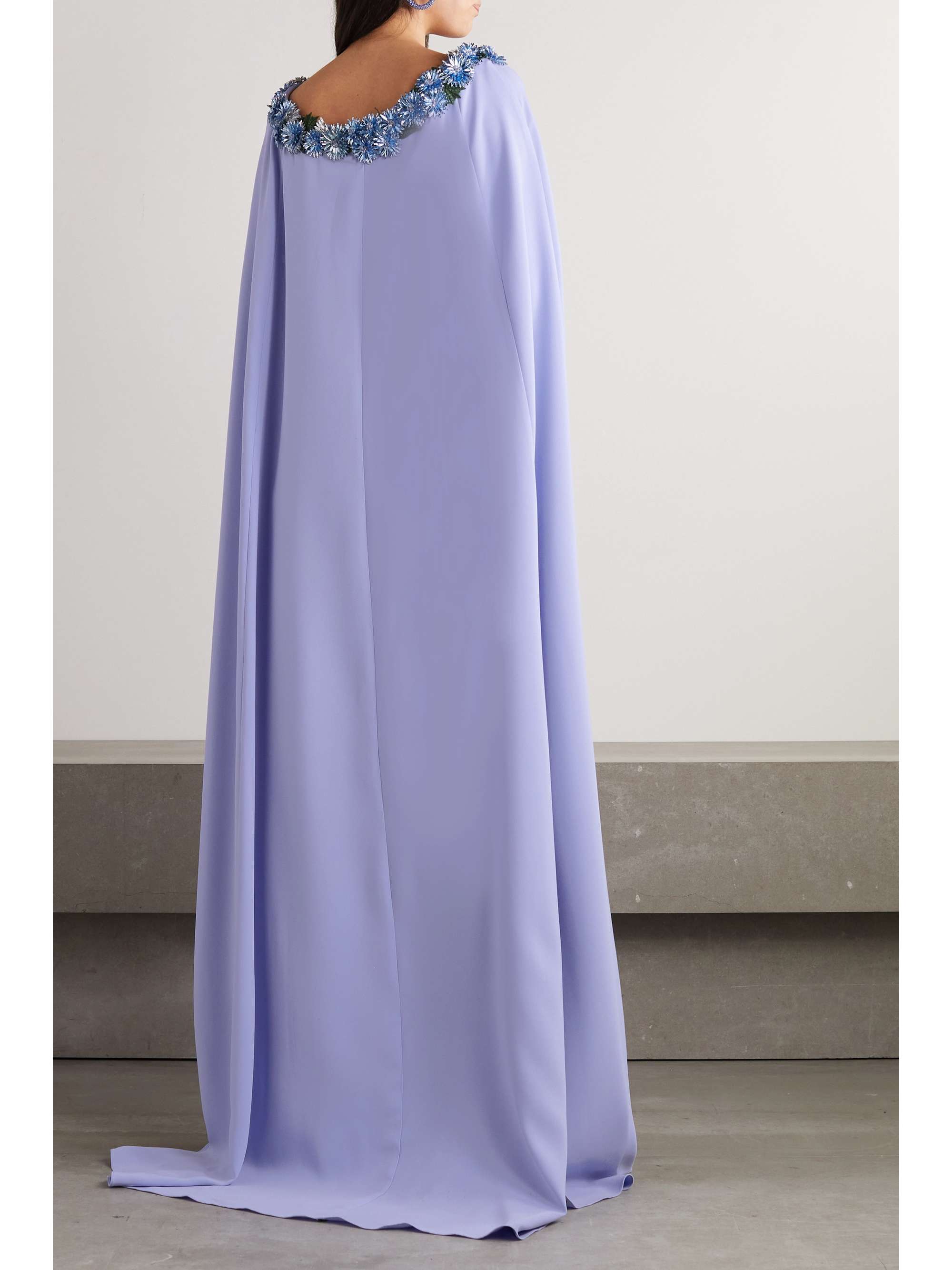 OSCAR DE LA RENTA Cape-effect crystal-embellished stretch-silk gown