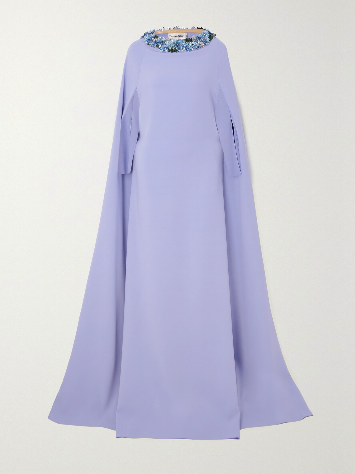 Oscar de la Renta Cape-effect Crystal-embellished Stretch-silk Gown - Blue