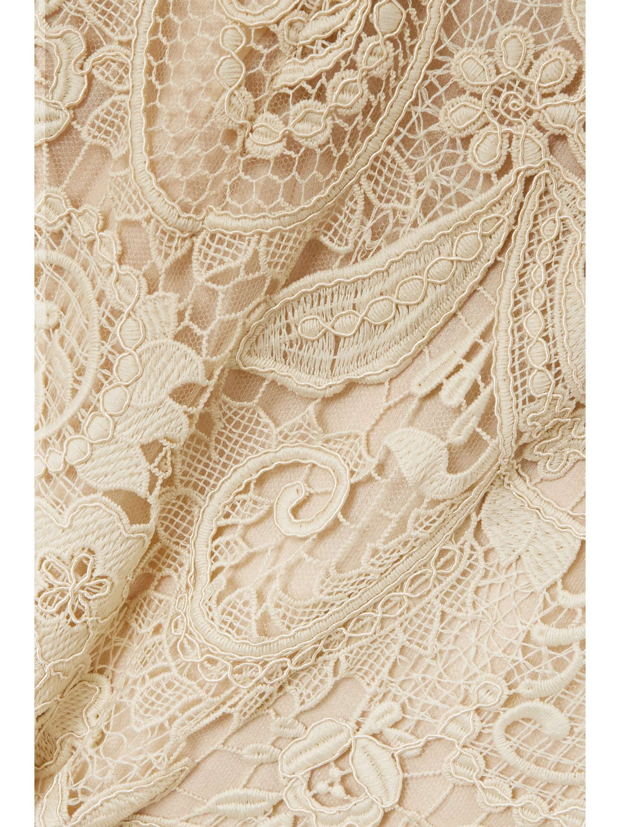 OSCAR DE LA RENTA Off-the-shoulder tulle-trimmed guipure lace gown