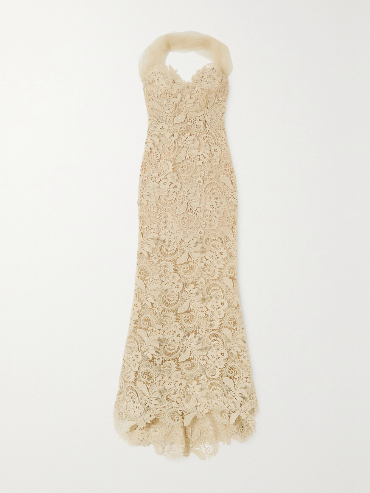 Oscar de la Renta Off-the-shoulder Tulle-trimmed Guipure Lace Gown - White