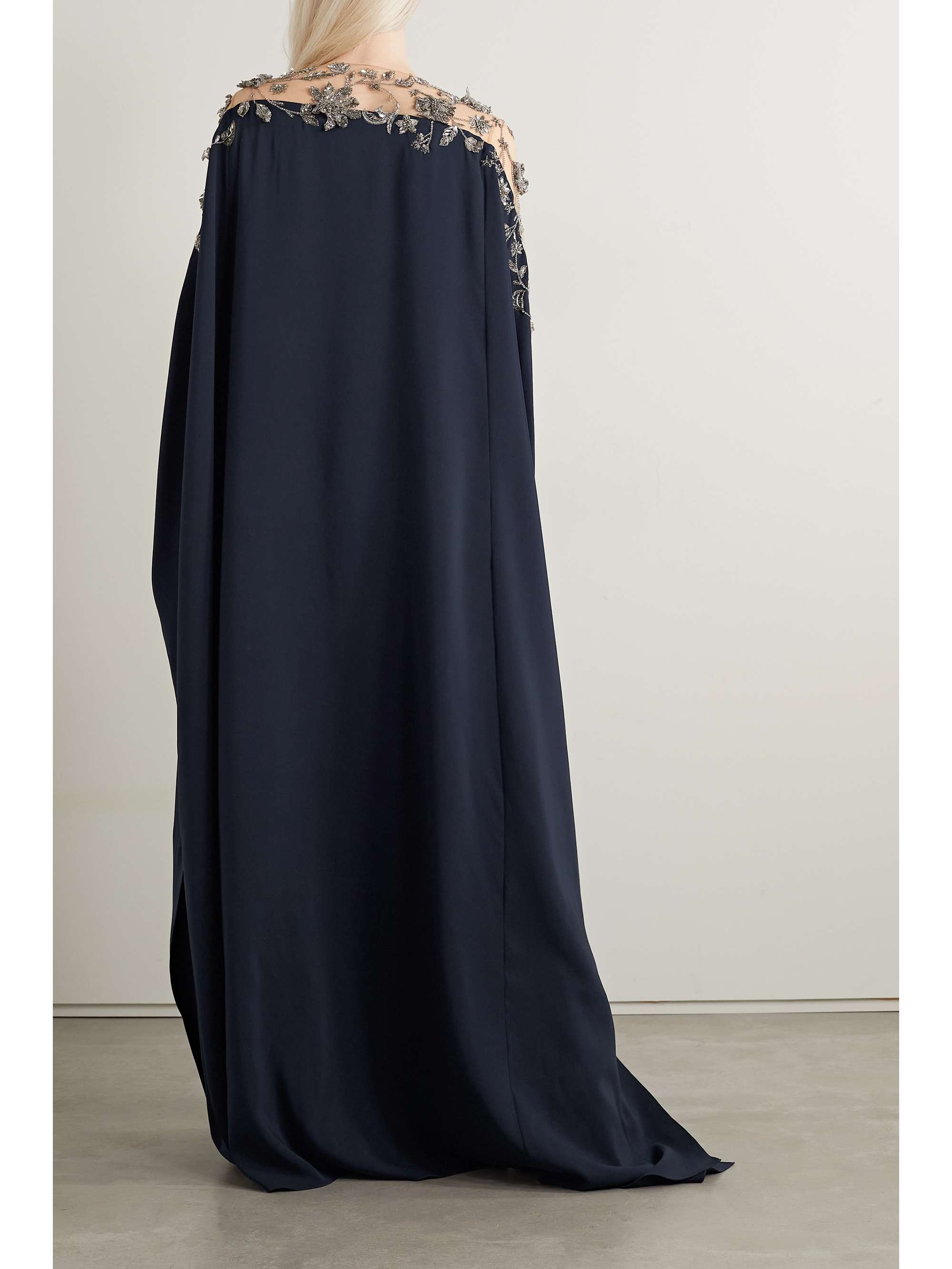 OSCAR DE LA RENTA Embellished tulle-trimmed crepe gown
