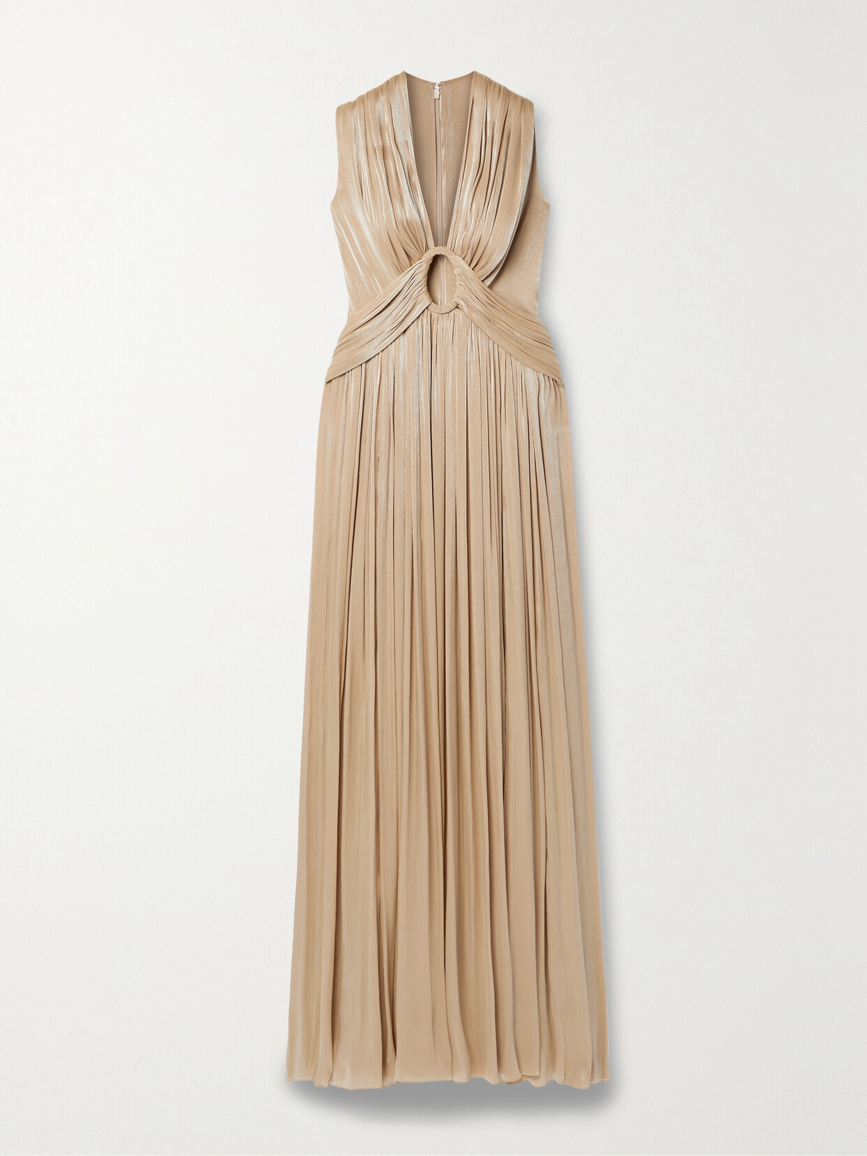 Costarellos Plunging Pleated Gown In Gold