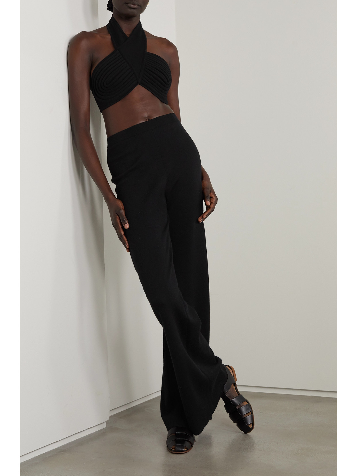 Eris Cropped Ribbed Merino Wool Halterneck Top