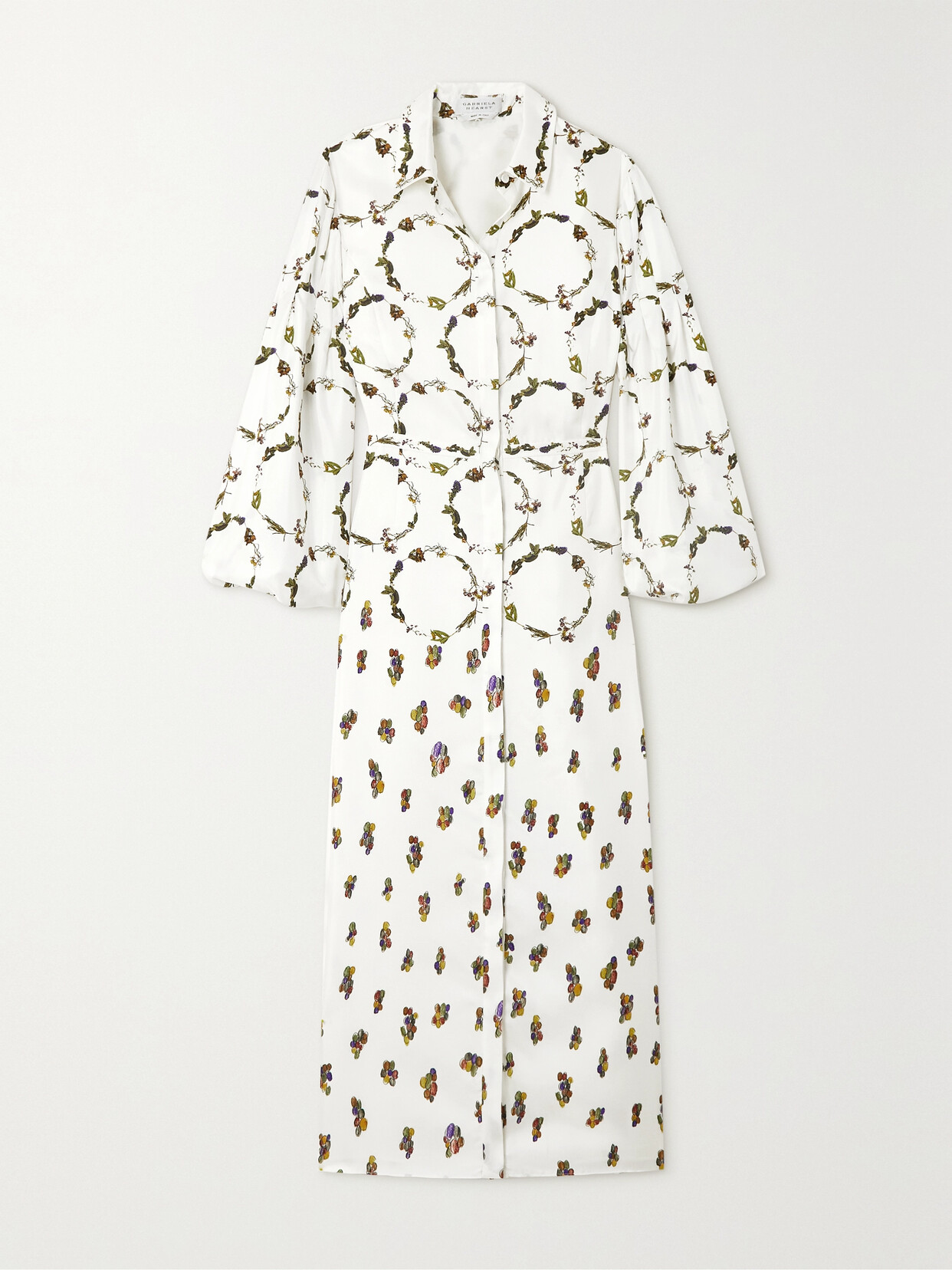 Shop Gabriela Hearst Mauri Printed Silk Midi Shirt Dress In Ivory